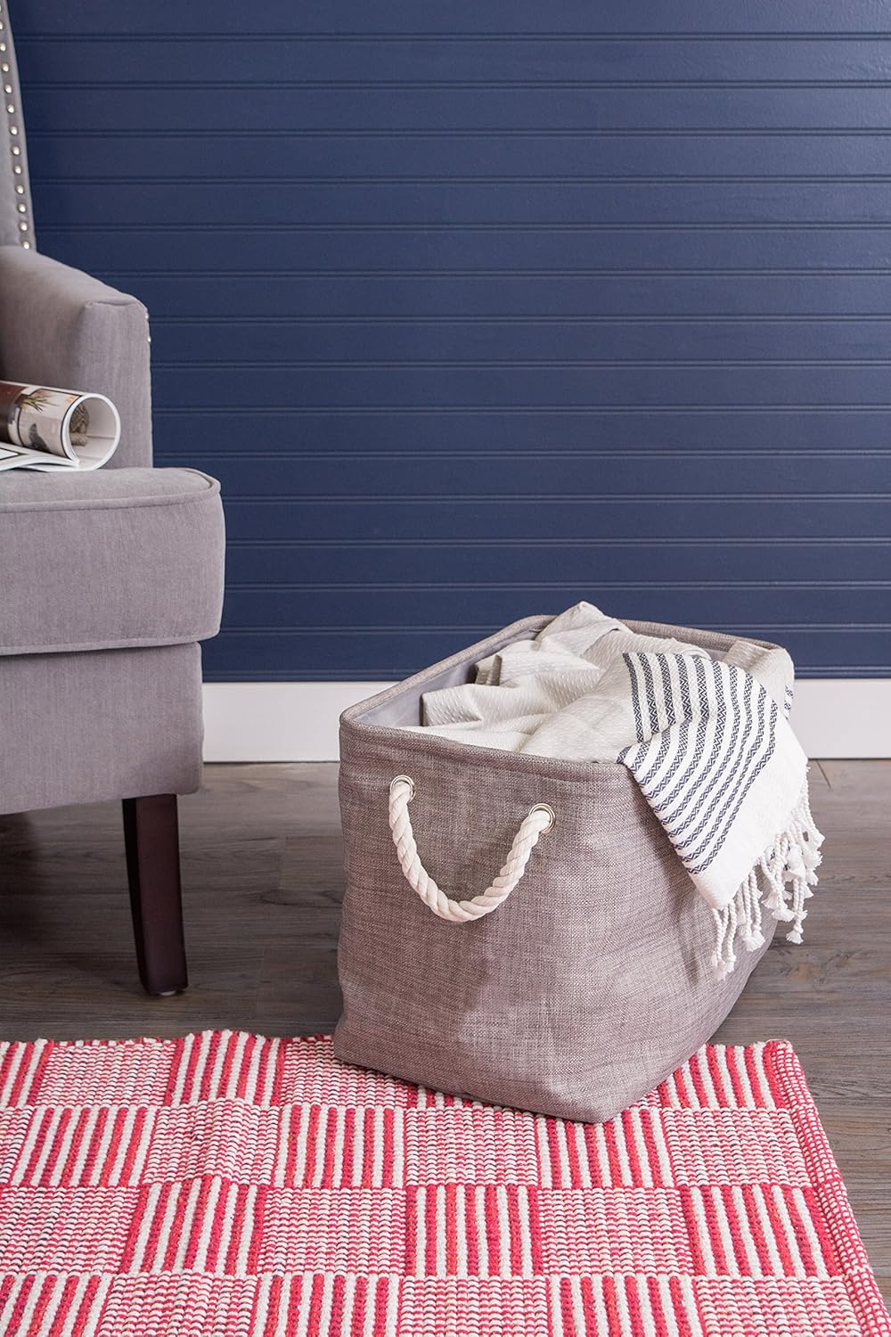 DII Collapsible Polyester Storage Bin, Variegated, Gray, Large