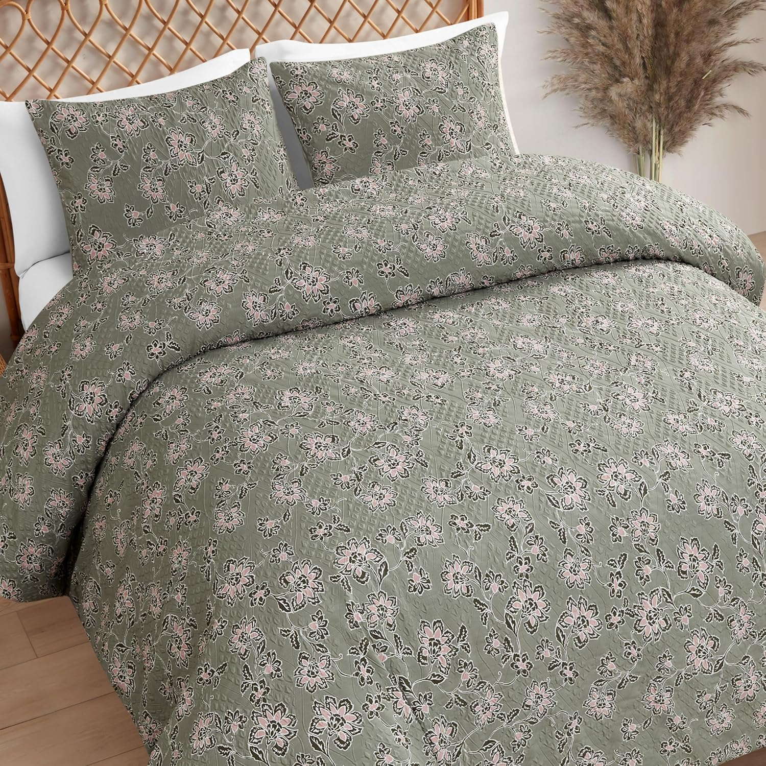 Jessica Simpson Botanical Embossed Sage Green Comforter Set King Size - 3 Piece Set