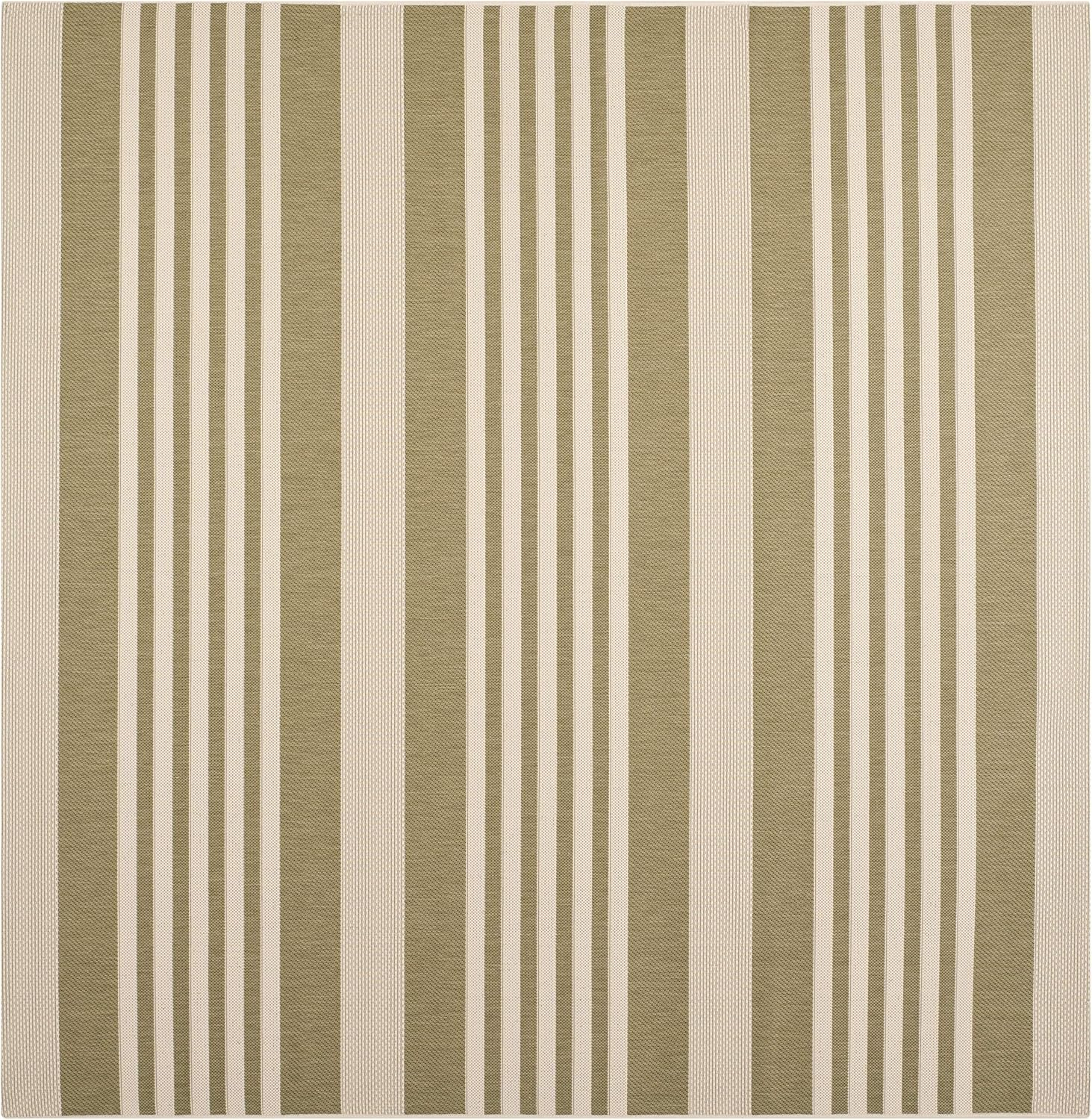 SAFAVIEH Courtyard Caroline Striped Indoor/Outdoor Area Rug, 7'10" x 7'10" Square, Green/Beige