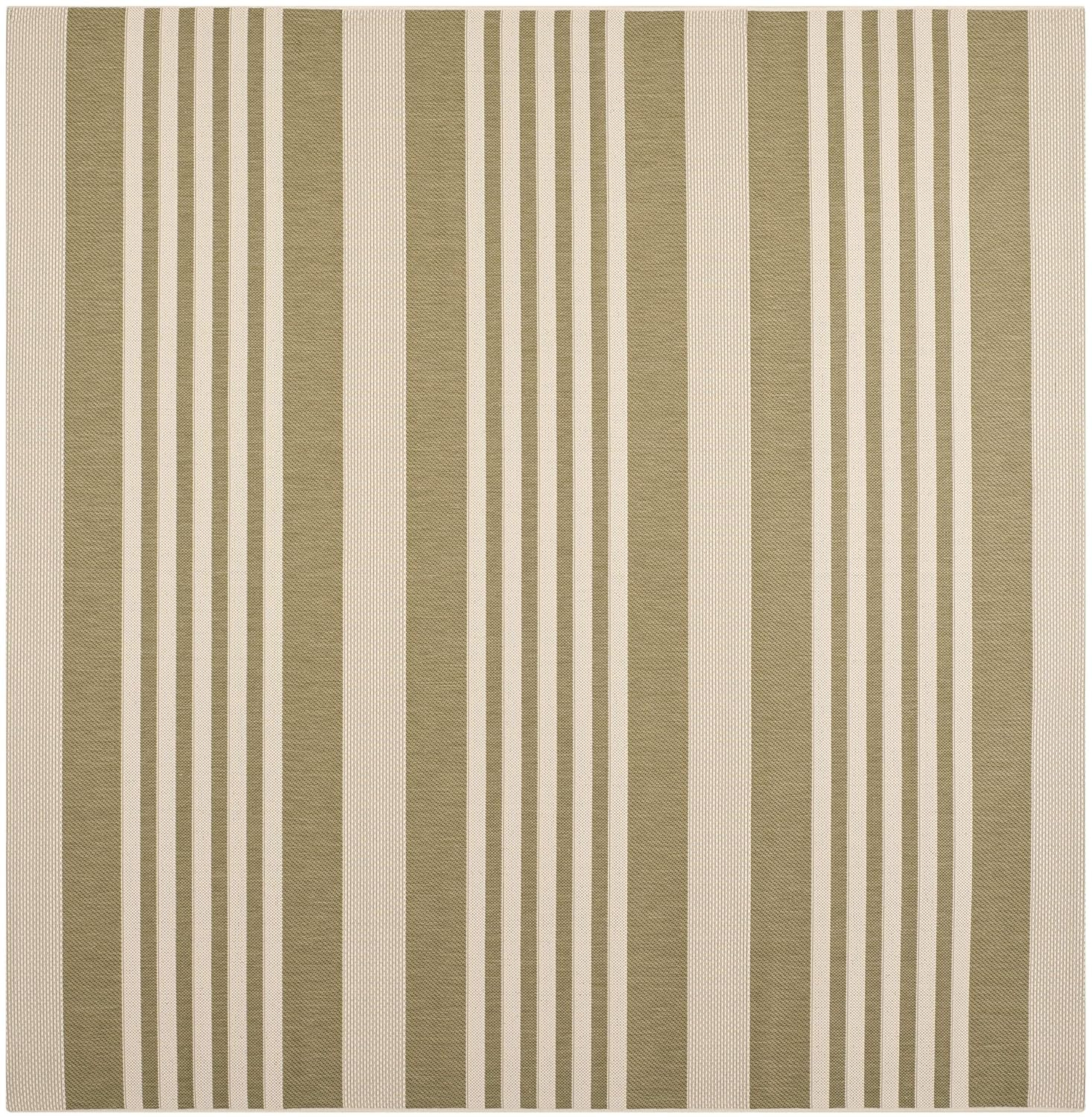 SAFAVIEH Courtyard Caroline Striped Indoor/Outdoor Area Rug, 7'10" x 7'10" Square, Green/Beige