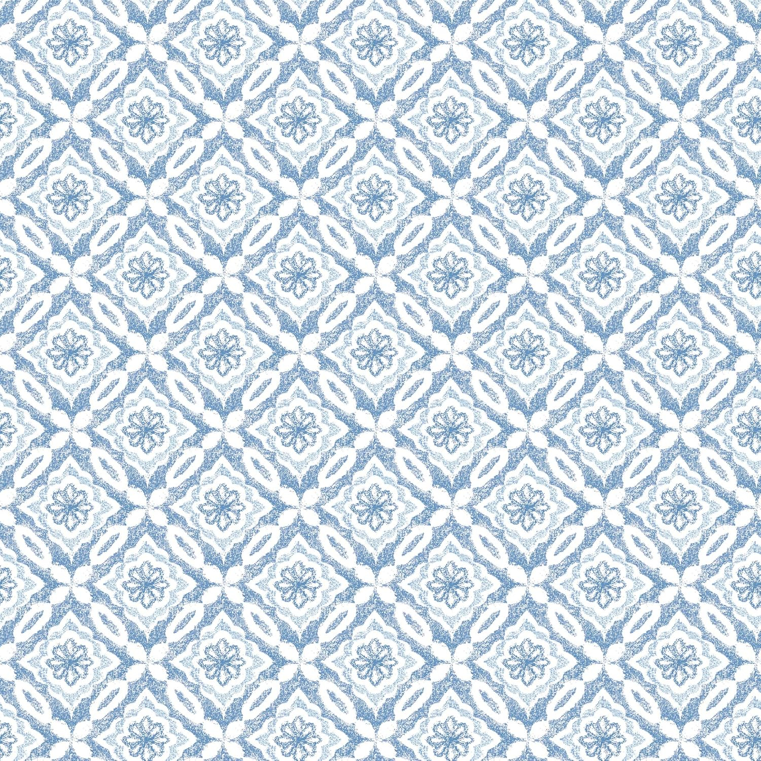 3122-10702 Hugson Quilted Damask Wallpaper with Embellished Diamond Shapes in Blue White Colors Farmhouse Style Prepasted Acrylic Coated Paper