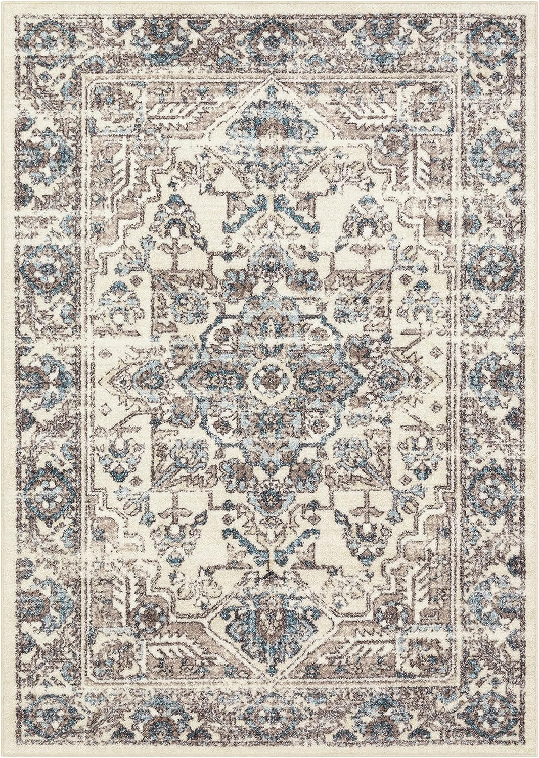 Maples Rugs Antique Border Traditional Beige Ivory Indoor Area Rug, 7' x 10'