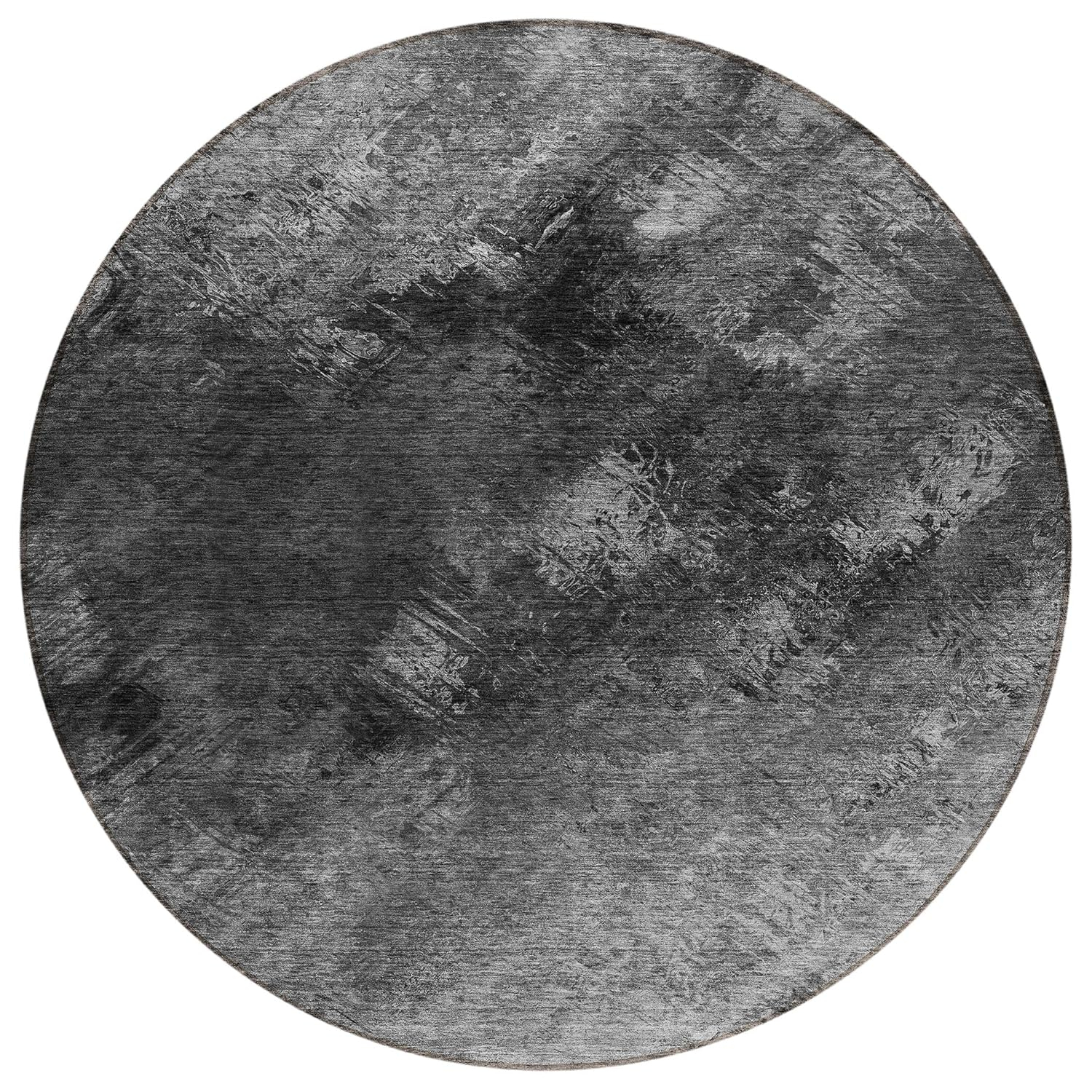 Gray Round Machine Washable Synthetic Rug, 8' x 8'
