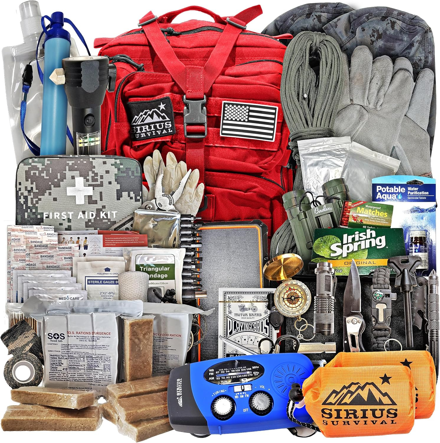 Sirius Survival Pre-Packed 72-Hour 2-Person Emergency Preparedness Kit with 175 Pieces, Red