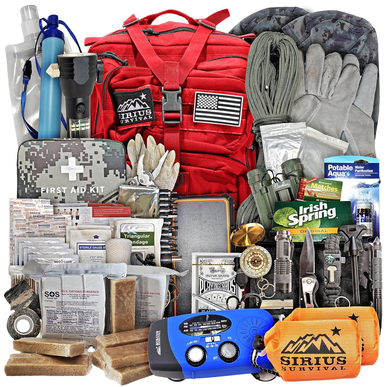 Sirius Survival Pre-Packed 72-Hour 2-Person Emergency Preparedness Kit with 175 Pieces, Red