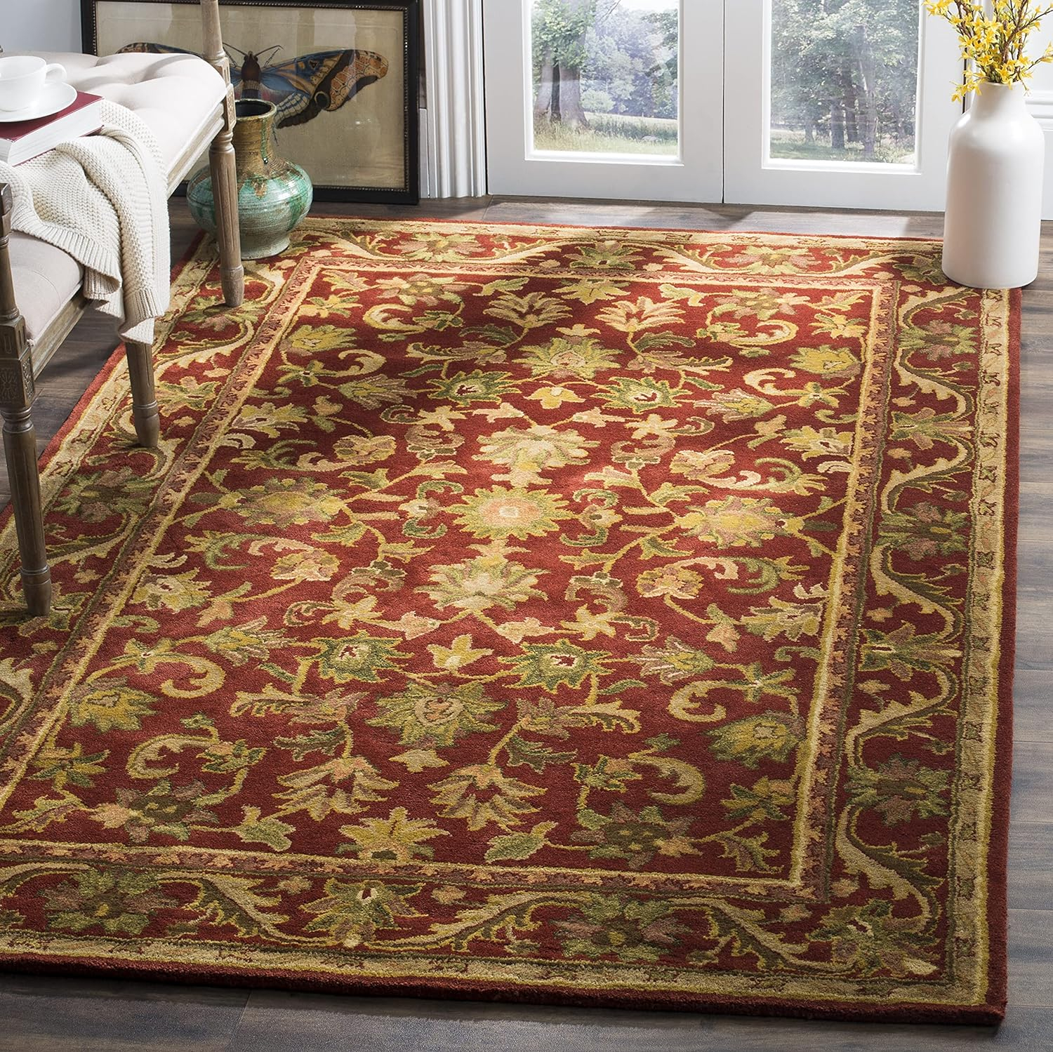 Handmade Red Wool 11' x 16' Traditional Area Rug