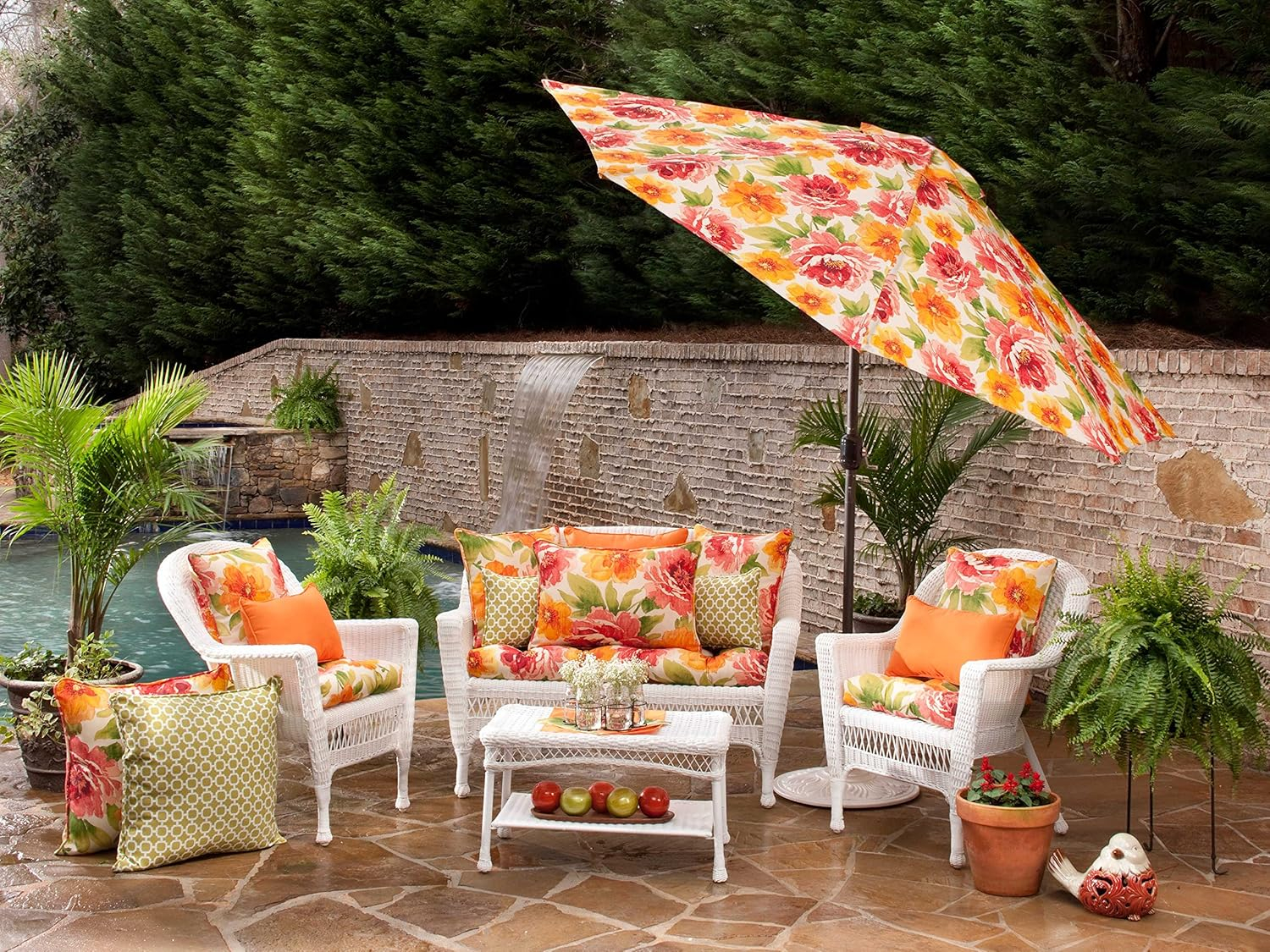 Floral Green Rectangular Outdoor Lumbar Throw Pillow 2-Pack