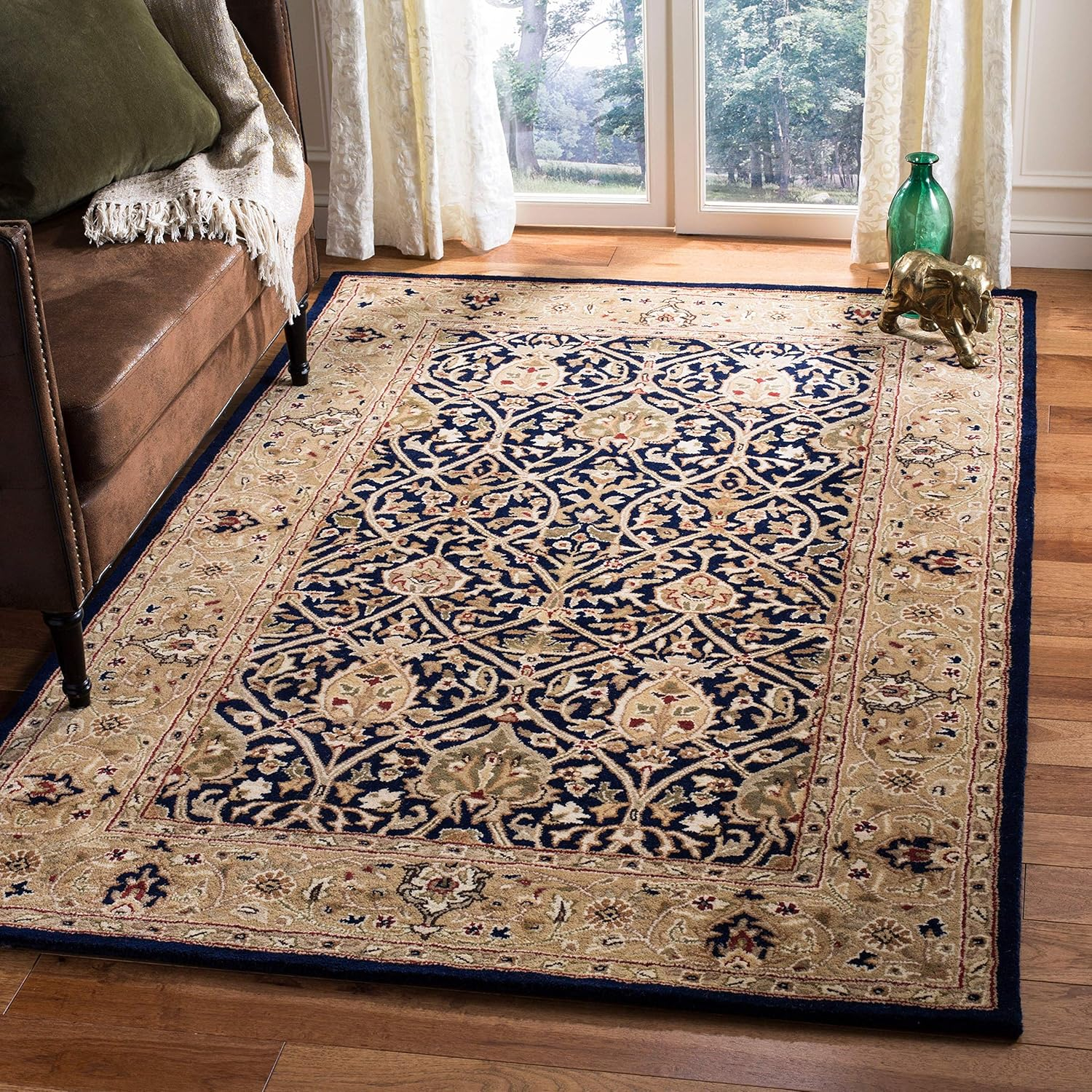 SAFAVIEH Persian Legend Adrian Floral Bordered Wool Area Rug, Blue/Gold, 9' x 12'