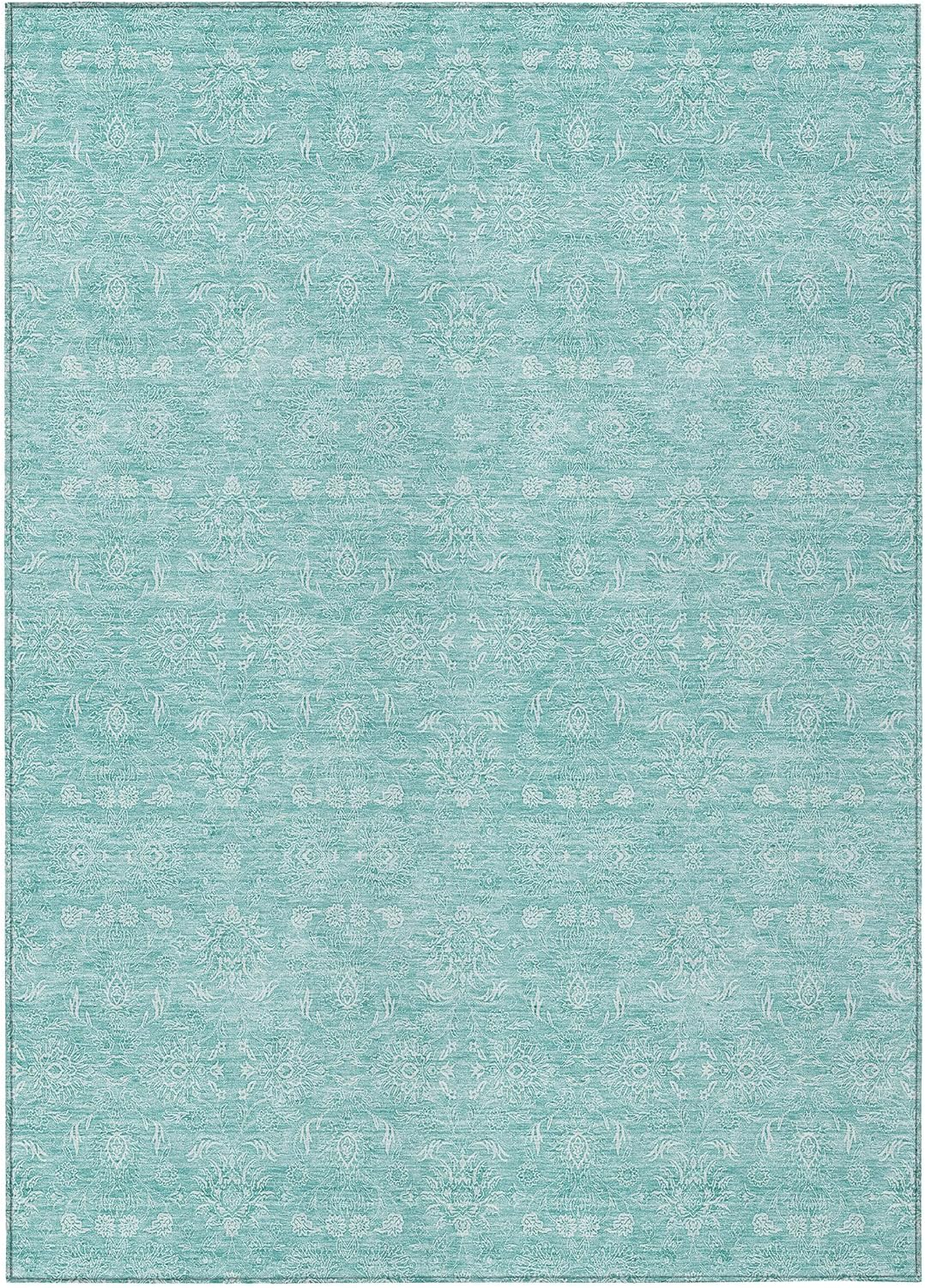 Addison Rugs Chantille Indoor/Outdoor Transitional Floral Aqua Washable Rectangle Rug, 8' x 10'