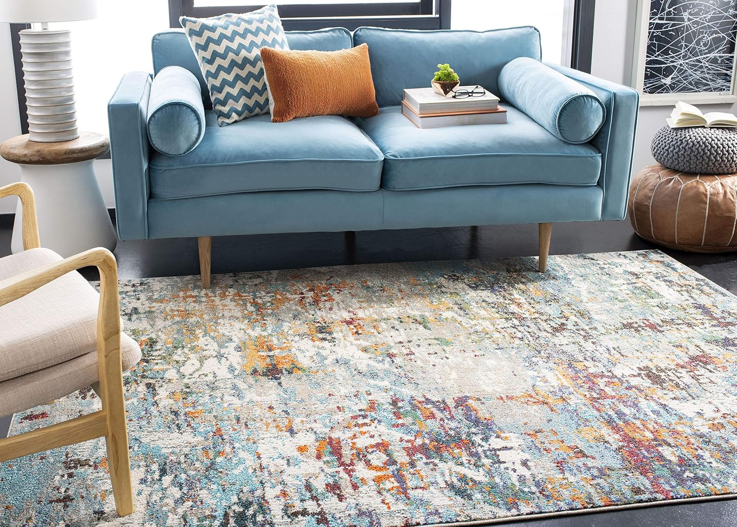 SAFAVIEH Madison Flowers Vintage Abstract Area Rug, Grey/Blue, 9' x 12'
