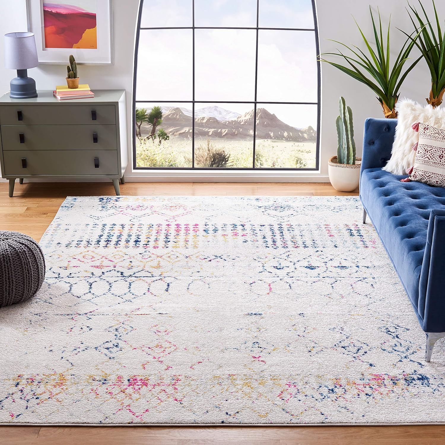 SAFAVIEH Tulum Coriander Moroccan Geometric Area Rug, 10' x 13', Ivory/Blue