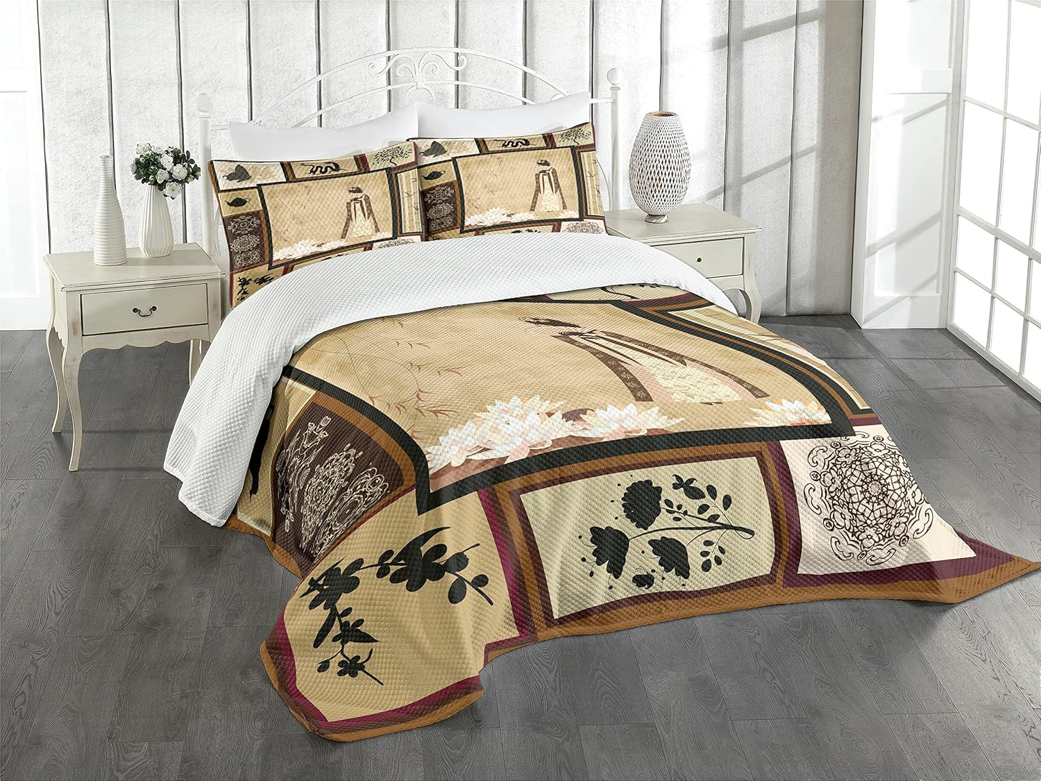 Ambesonne Eastern Quilted Coverlet 3 Pcs, Girl in Dress Cultural, King Size, Multicolor