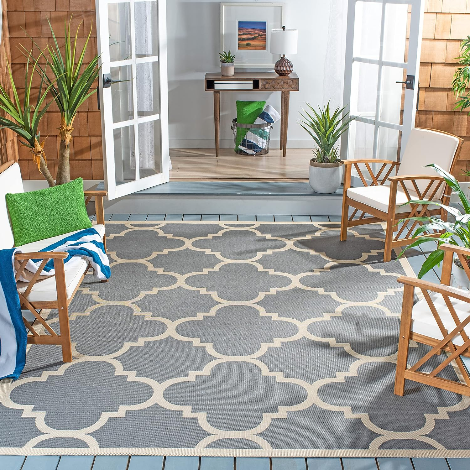 Courtyard CY6243 Power Loomed Indoor and Outdoor Area Rug - Grey/Beige - 7'10"x7'10" - Safavieh