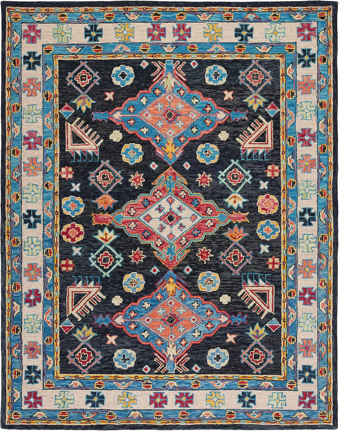 SAFAVIEH Aspen Ermintrude Floral Bordered Wool Area Rug, Charcoal/Blue, 11' x 15'