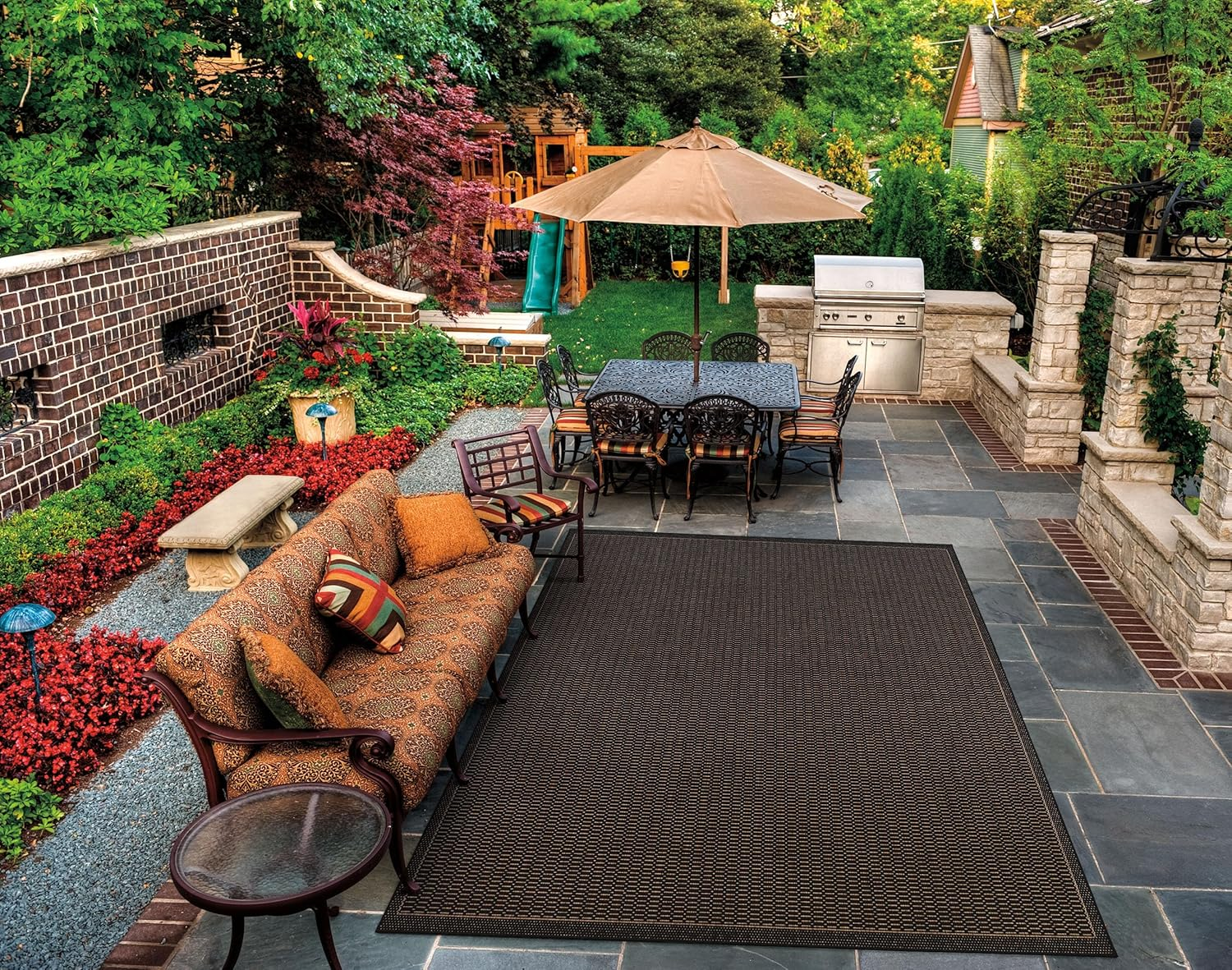 Couristan Recife Saddle Stitch Indoor /Outdoor Area Rug, Champagne- Taupe, 2' x 3'7"