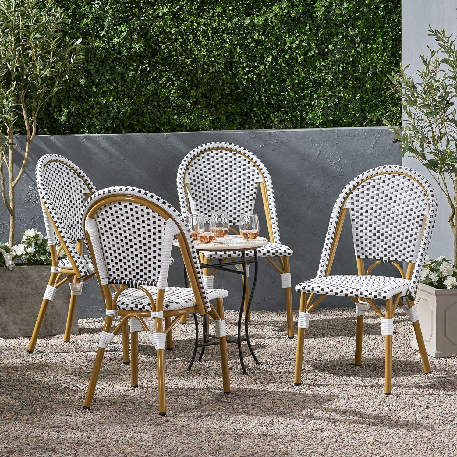 Christopher Knight Home Elize Outdoor French Cafe Chairs (Set of 4) by  Black + White + Bamboo Print Finish