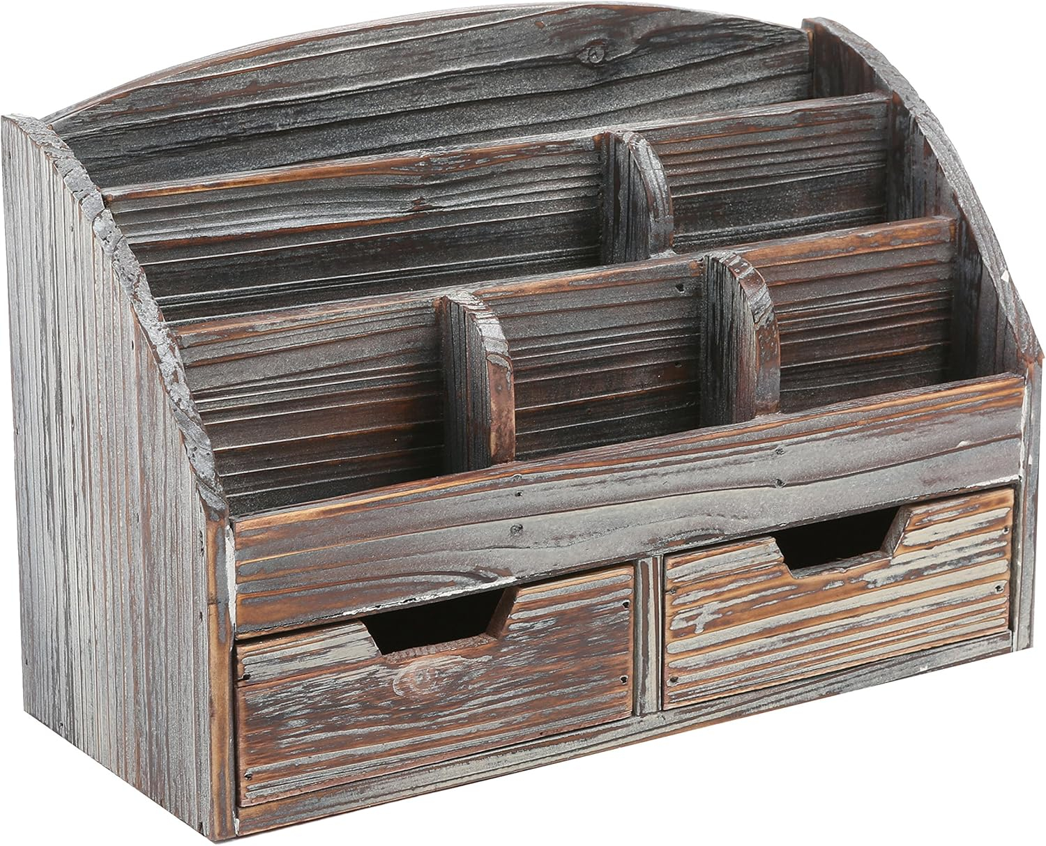 MyGift 6-Compartment Distressed Torched Wood Desk Organizer Supplies Rack