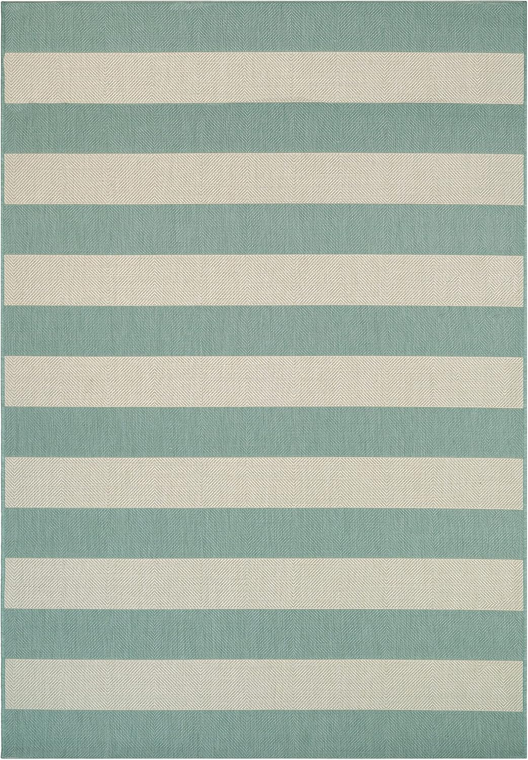 Couristan Afuera Yacht Club 5'3" x 7'6" Sea Mist Green and Ivory Stripe Outdoor Rectangle Rug