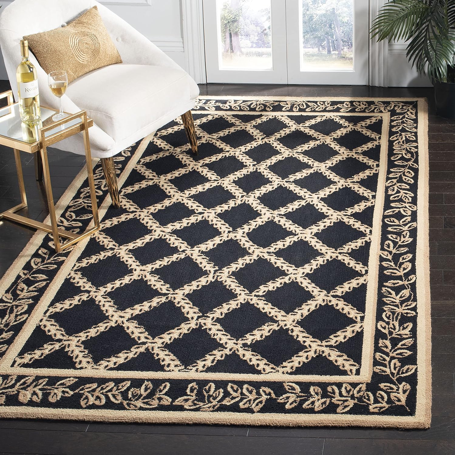 SAFAVIEH Chelsea Alecia Geometric Borders Wool Area Rug, Ivory/Light Blue, 8'9" x 11'9"