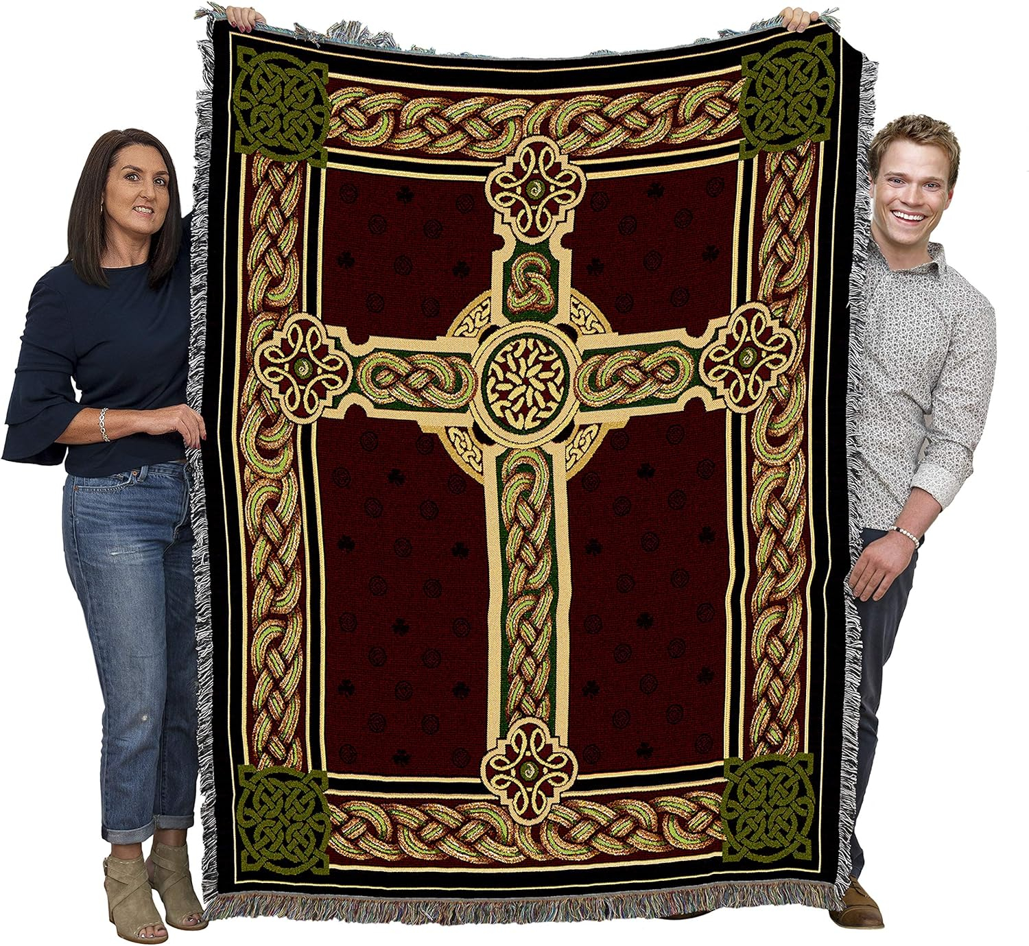 Pure Country Weavers Celtic Knot Cross Blanket - Gift Throw Woven from Cotton - Made in The USA (72x54)