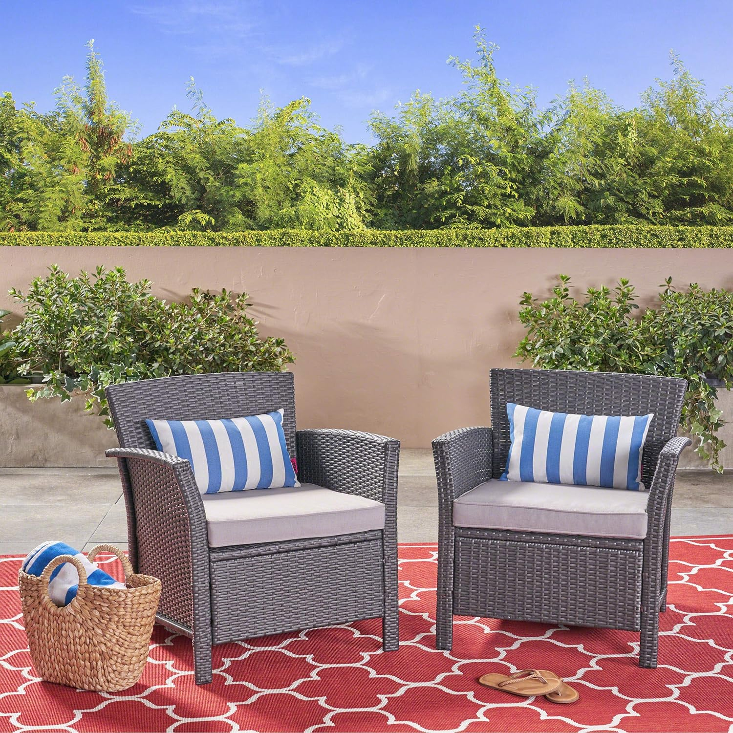 GDF Studio Raina Outdoor Wicker Club Chairs with Cushion, Set of 2, Gray and Light Gray