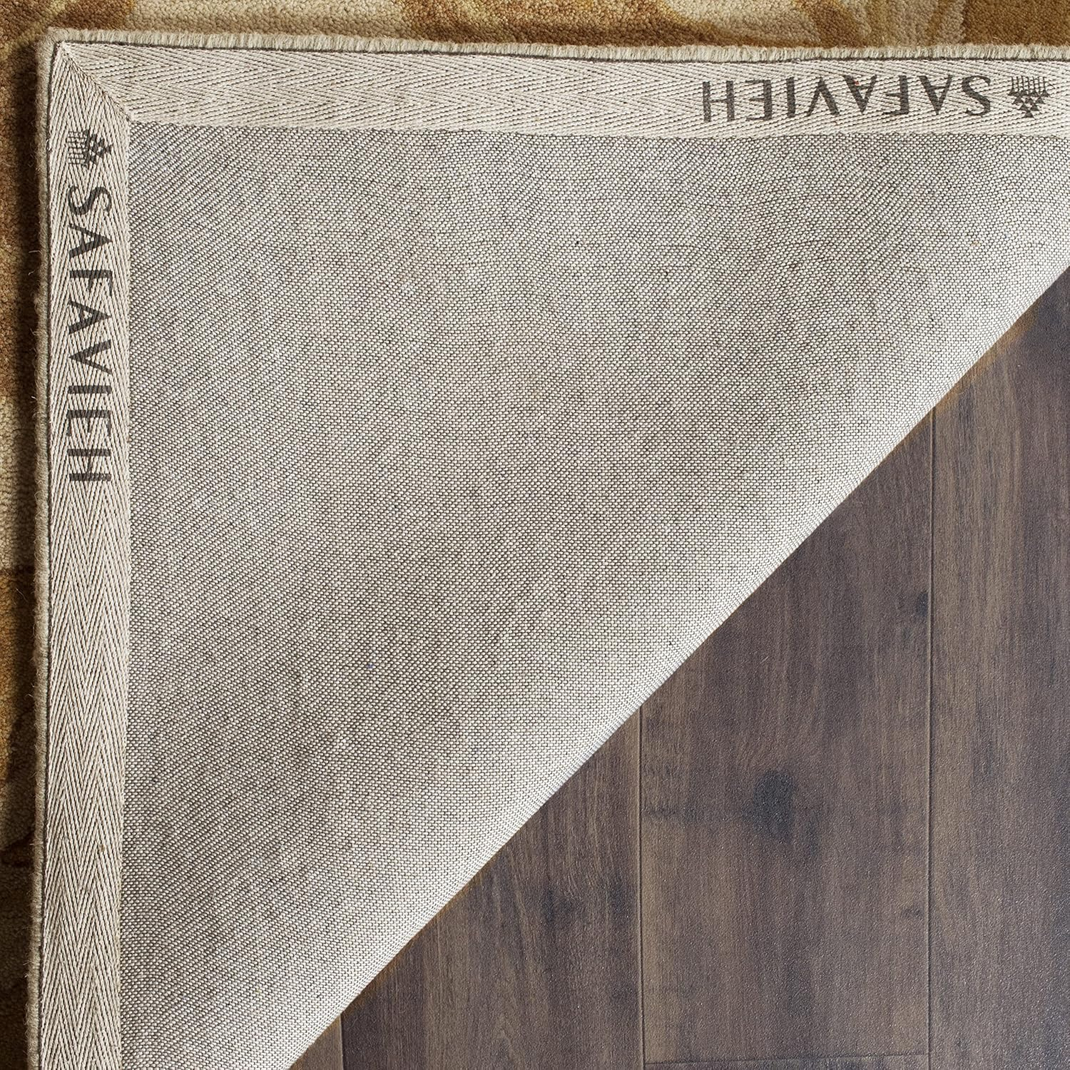 Handmade Tufted Beige and Gold Wool Rectangular Rug