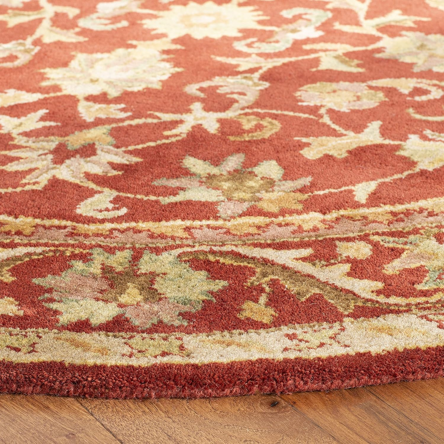SAFAVIEH Antiquity Carmella Floral Bordered Wool Area Rug, Red, 3'6" x 3'6" Round