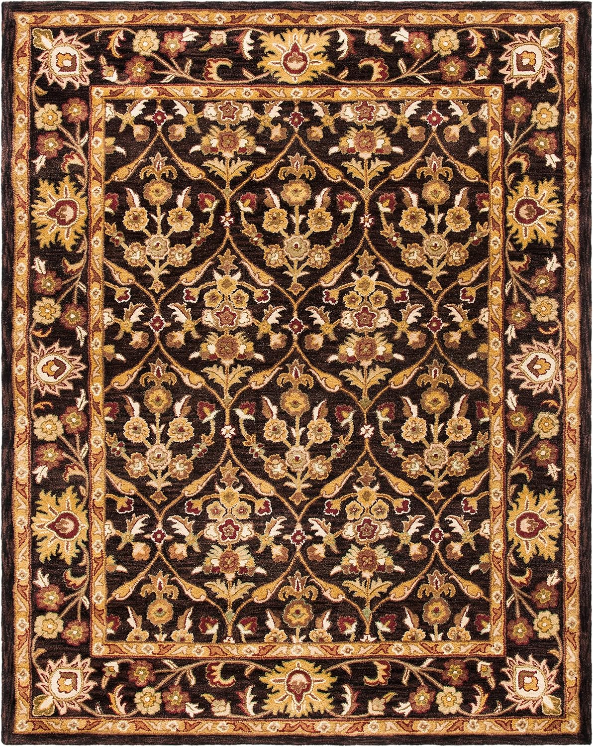 SAFAVIEH Antiquity Francine Floral Bordered Wool Area Rug, Dark Plum/Gold, 6' x 9'