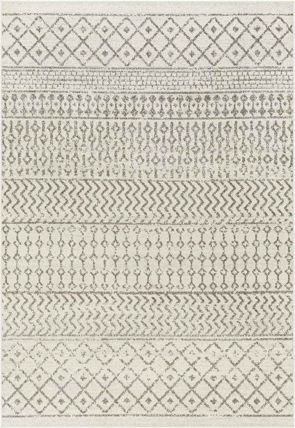 Gray and Cream Moroccan Pattern Stain-Resistant Area Rug
