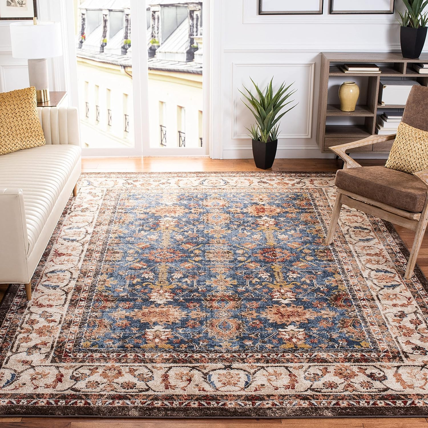 SAFAVIEH Bijar Collection 2'3" x 12' Royal / Ivory BIJ650B Traditional Oriental Distressed Non-Shedding Living Room Bedroom Runner Rug