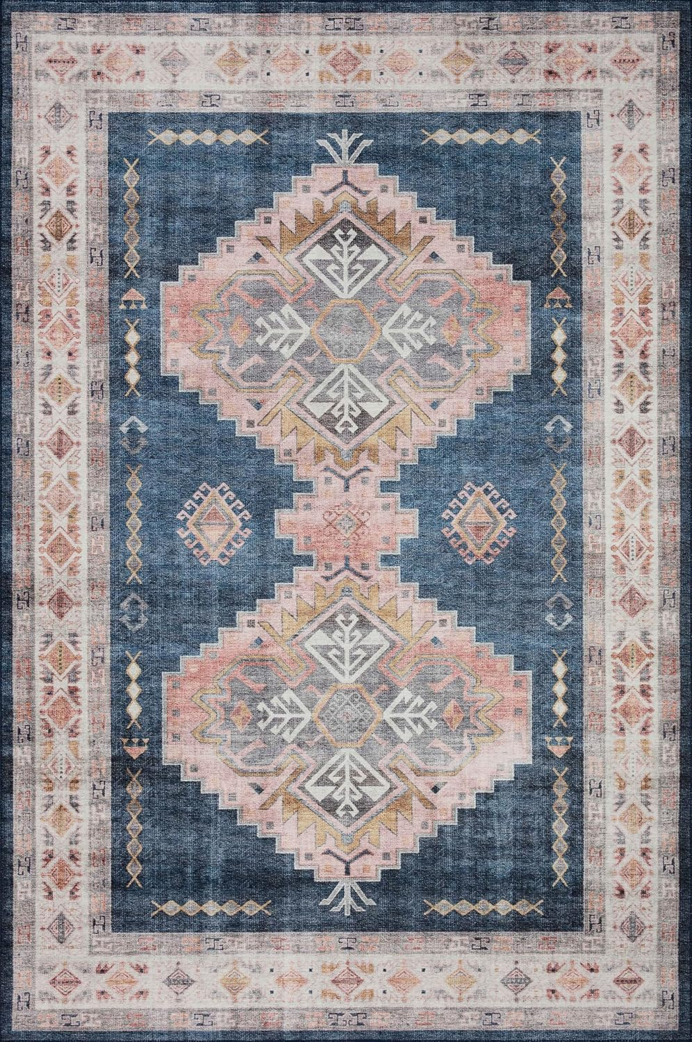 Loloi II Heidi Collection HEI-03 Denim / Blush, Southwestern Area Rug 5'-0" x 7'-6"