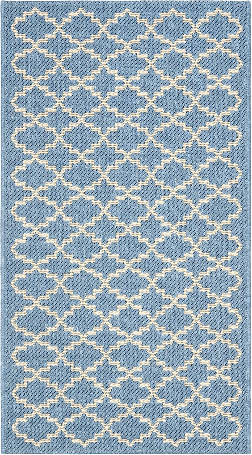 SAFAVIEH Courtyard Hilbert Trellis Indoor/Outdoor Area Rug, 2'7" x 5', Blue/Beige