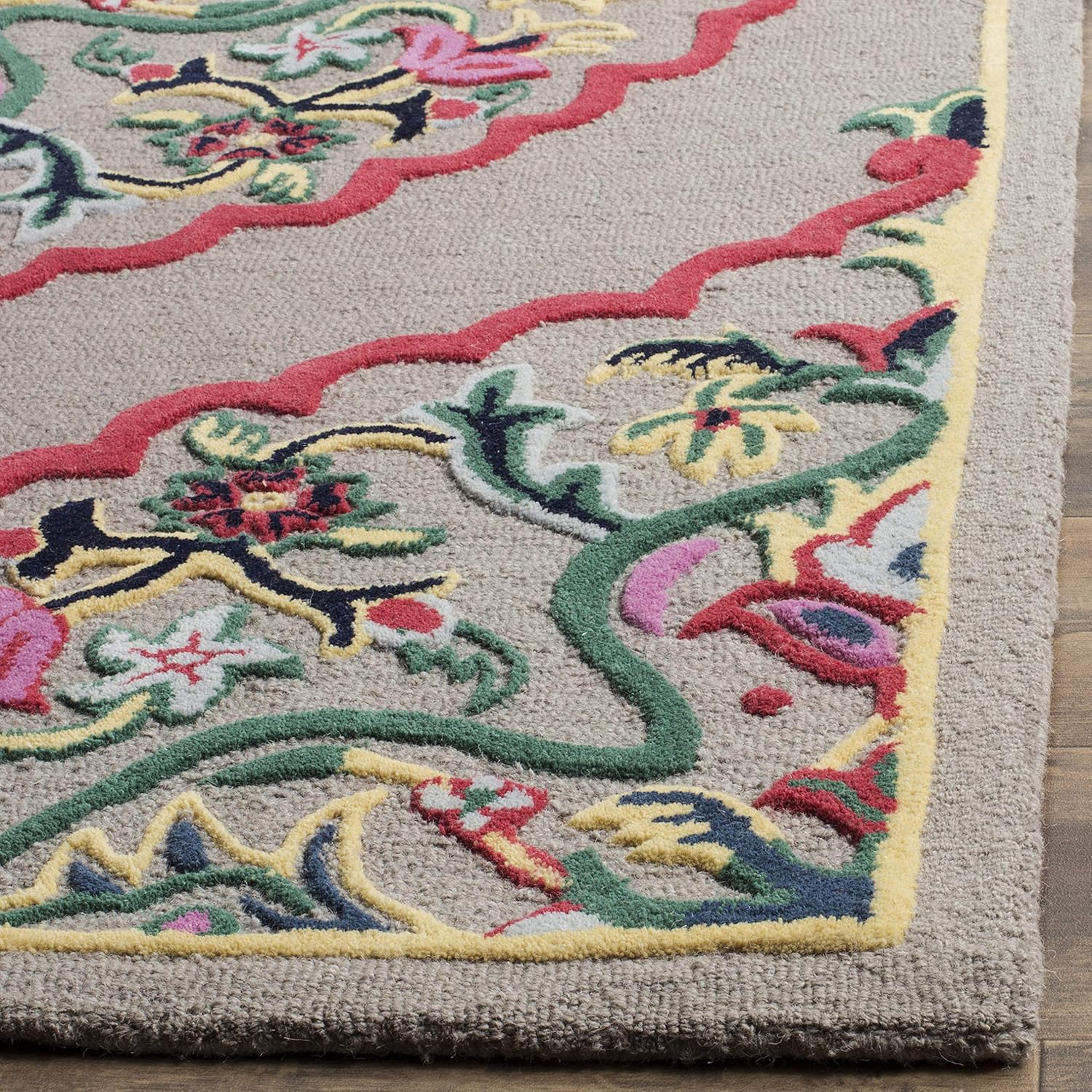 SAFAVIEH Bellagio Rio Floral Wool Runner Rug, Dark Grey/Multi, 2'3" x 13'