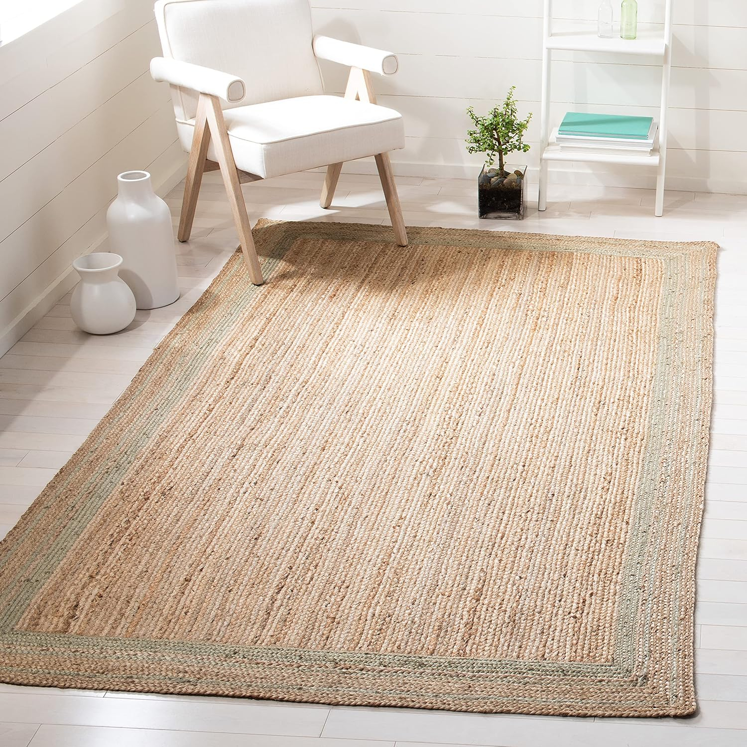 SAFAVIEH Natural Fiber Ariana Bordered Area Rug, Green/Natural, 4' x 6'