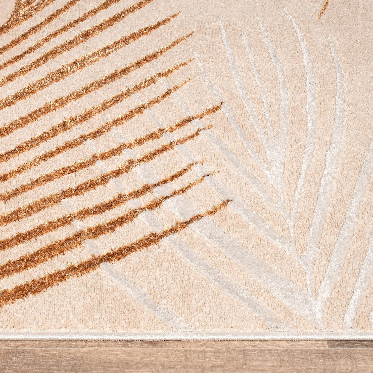 Beige and Brown Palm Leaf Pattern Rectangular Rug, 3'11" x 5'3"