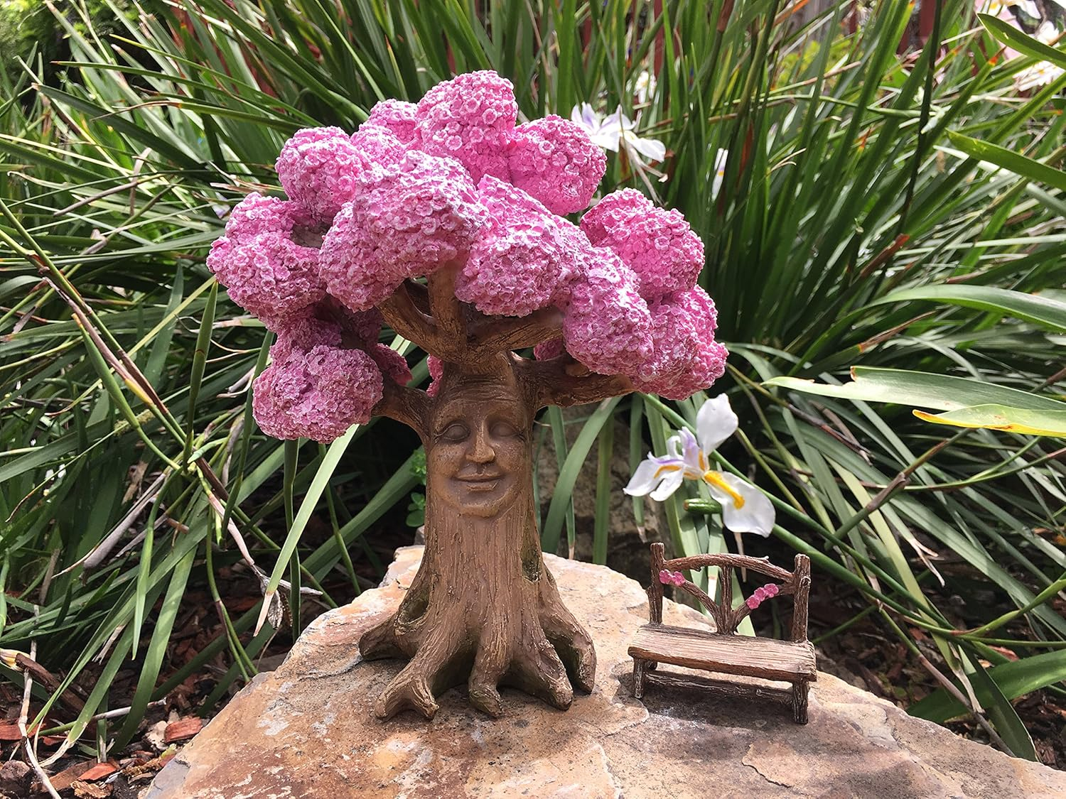 Ethan’s Magical Tree with a Matching Fairy Bench for the Enchanted Fairy Garden (9 Inch Tall) - A Fairy Garden Accessory by GlitZGlam