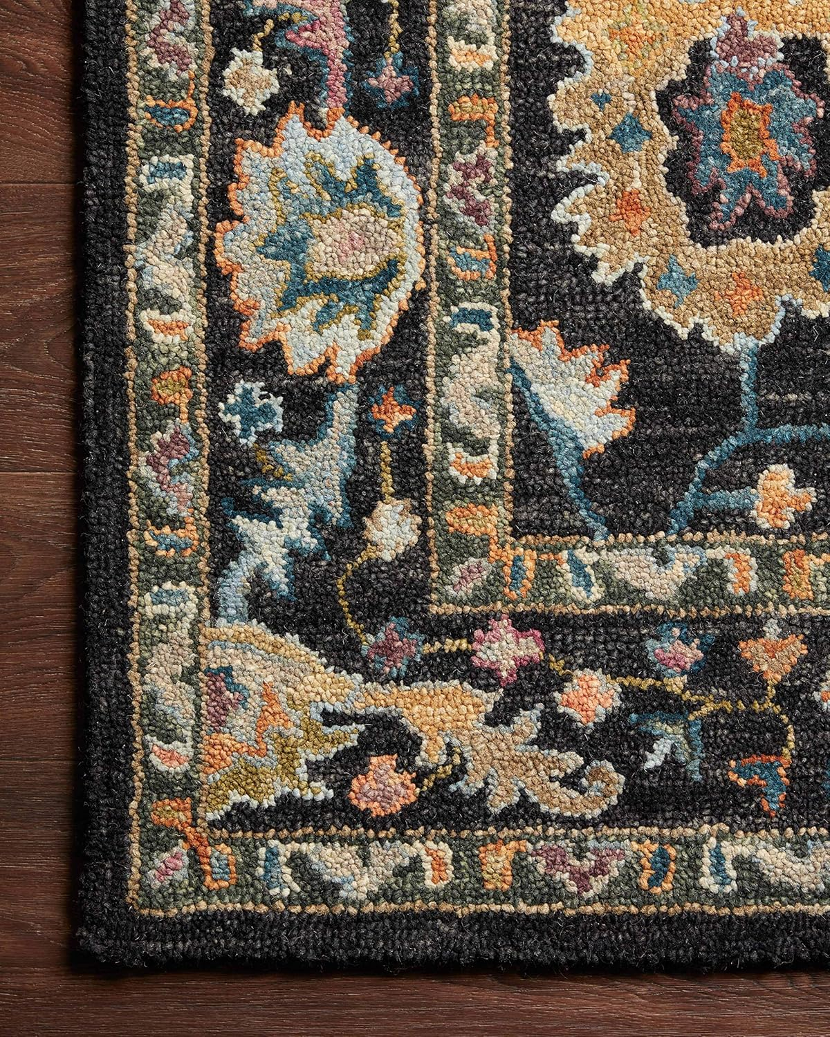 Loloi Padma 2'-0" x 5'-0" Accent Rug in Black/Multi - Vintage Inspired Area Rug, Abstract Rug with Thick Pile, Neutral Wool Area Rug for Living Room, Dining Area, Bedroom, Home Office