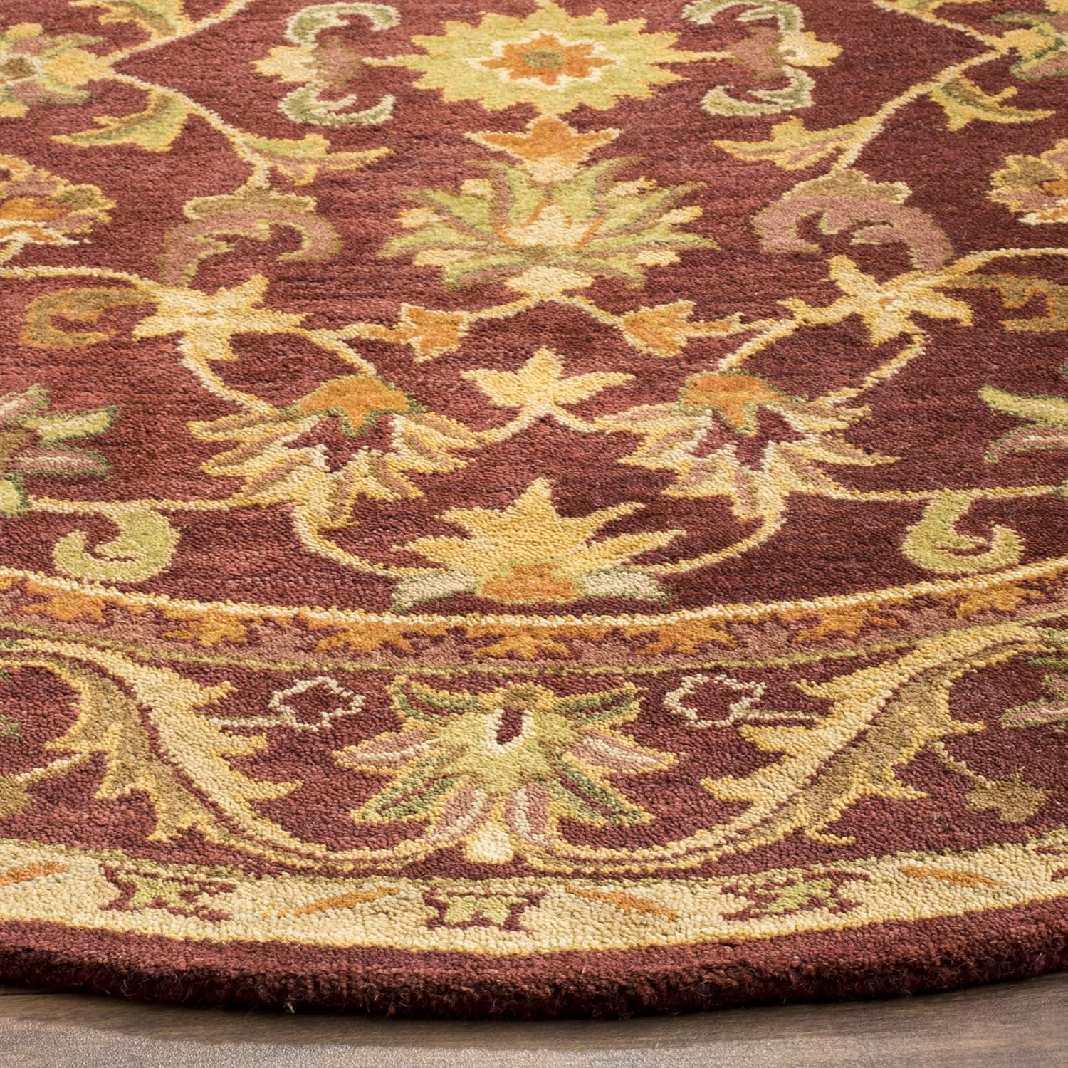 Handmade Wine and Gold Wool Round Tufted Area Rug, 42 inches