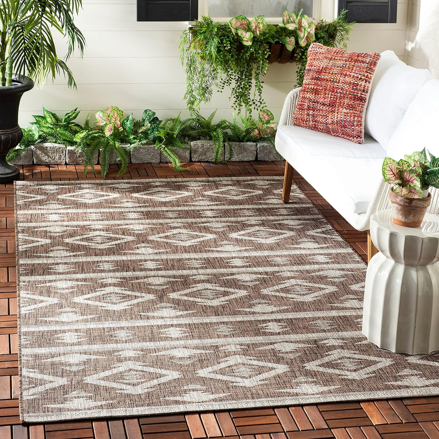 SAFAVIEH Courtyard Collection 9' x 12' Grey/Navy CY8863 Indoor/ Outdoor Waterproof Easy Cleaning Patio Backyard Mudroom Area Rug