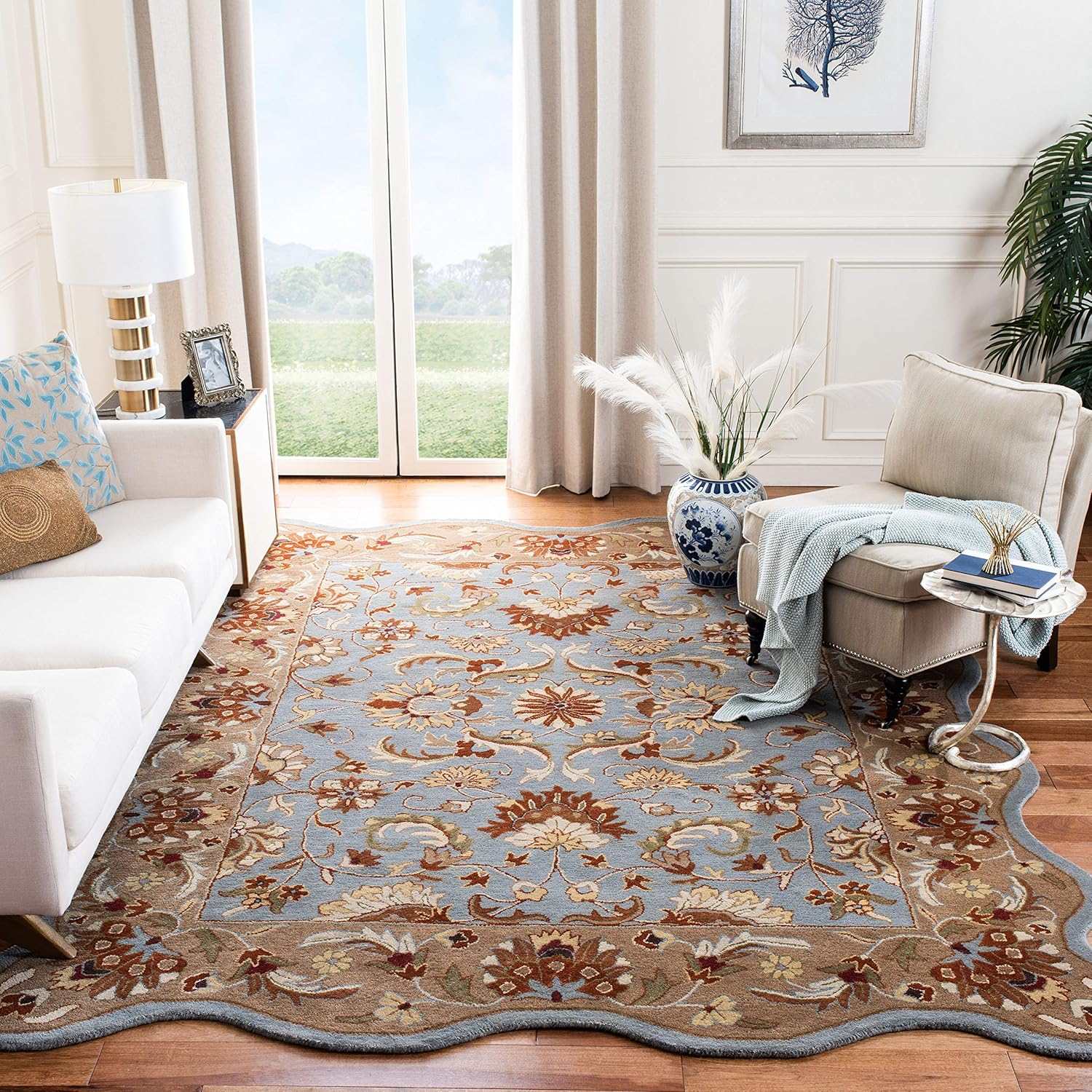 Heritage HG822 Hand Tufted Area Rug - Blue/Beige - 6' Round - Safavieh.