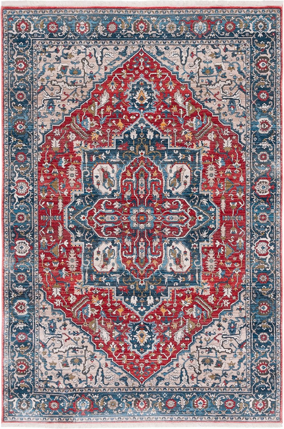 SAFAVIEH Vintage Persian Forrester Floral Bordered Polyester Area Rug, Red/Blue, 4' x 6'