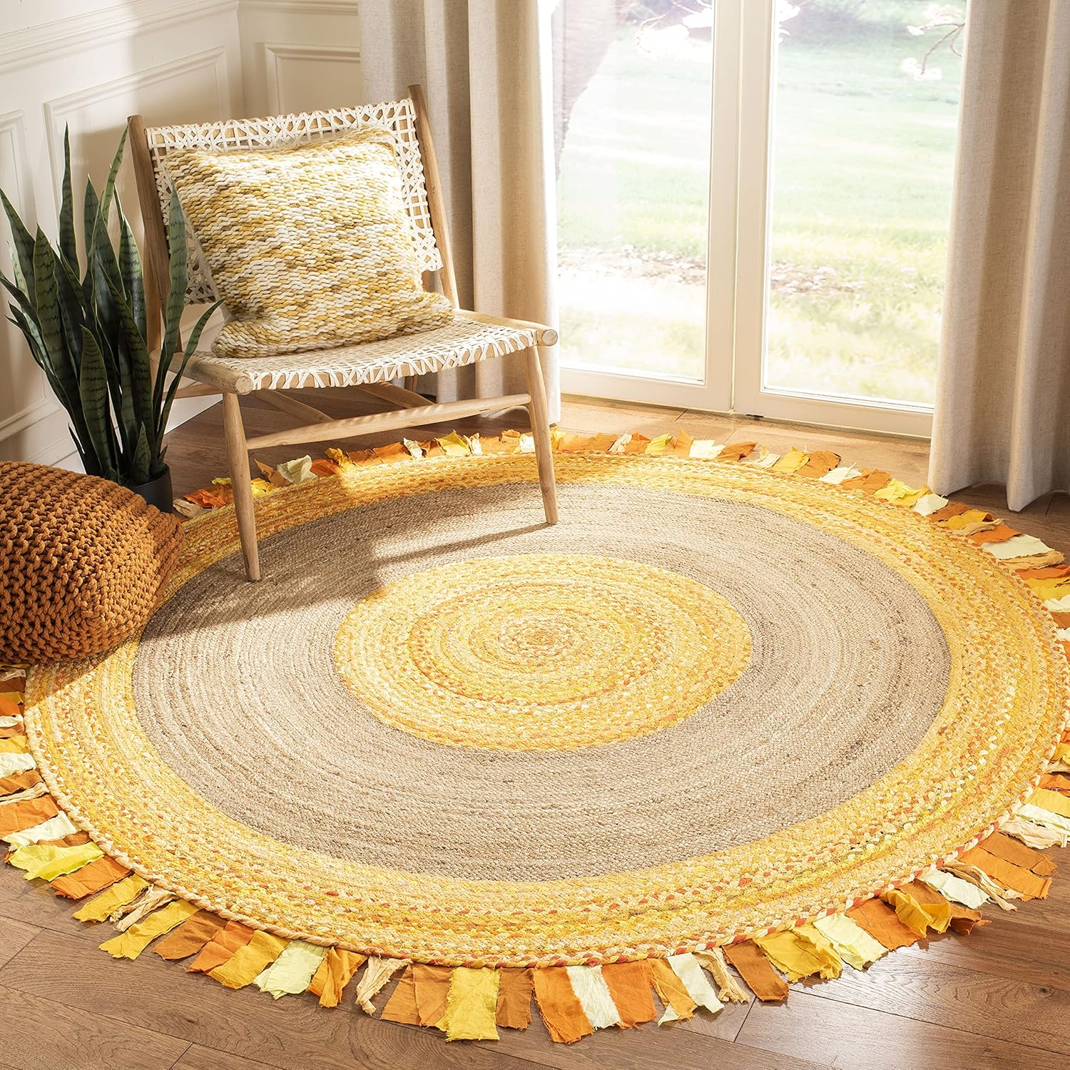 SAFAVIEH Cape Cod Susan Striped Area Rug, Gold/Natural, 6' x 6' Round