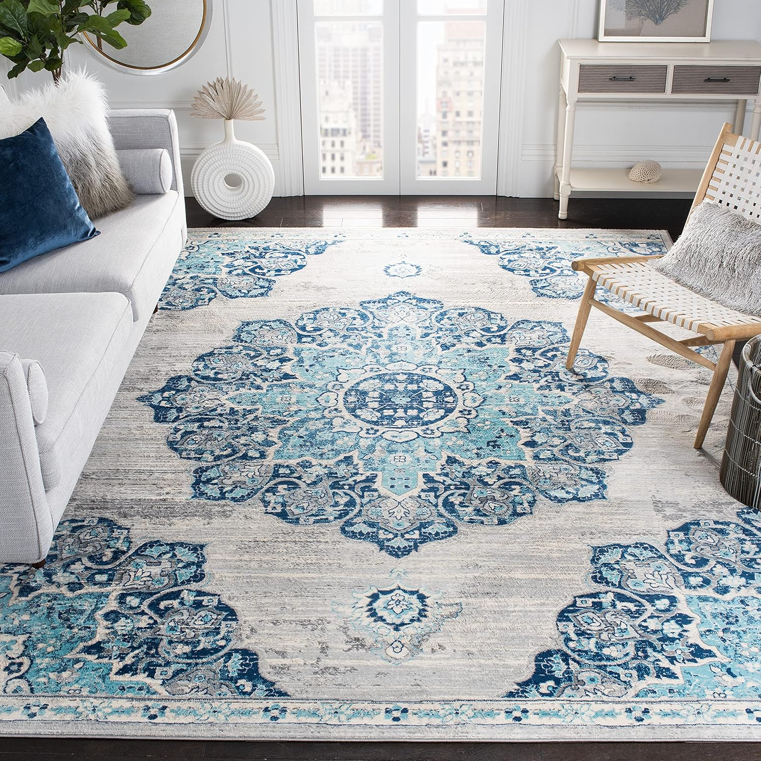 SAFAVIEH Brentwood Cantor Floral Area Rug, 11' x 15', Navy/Grey