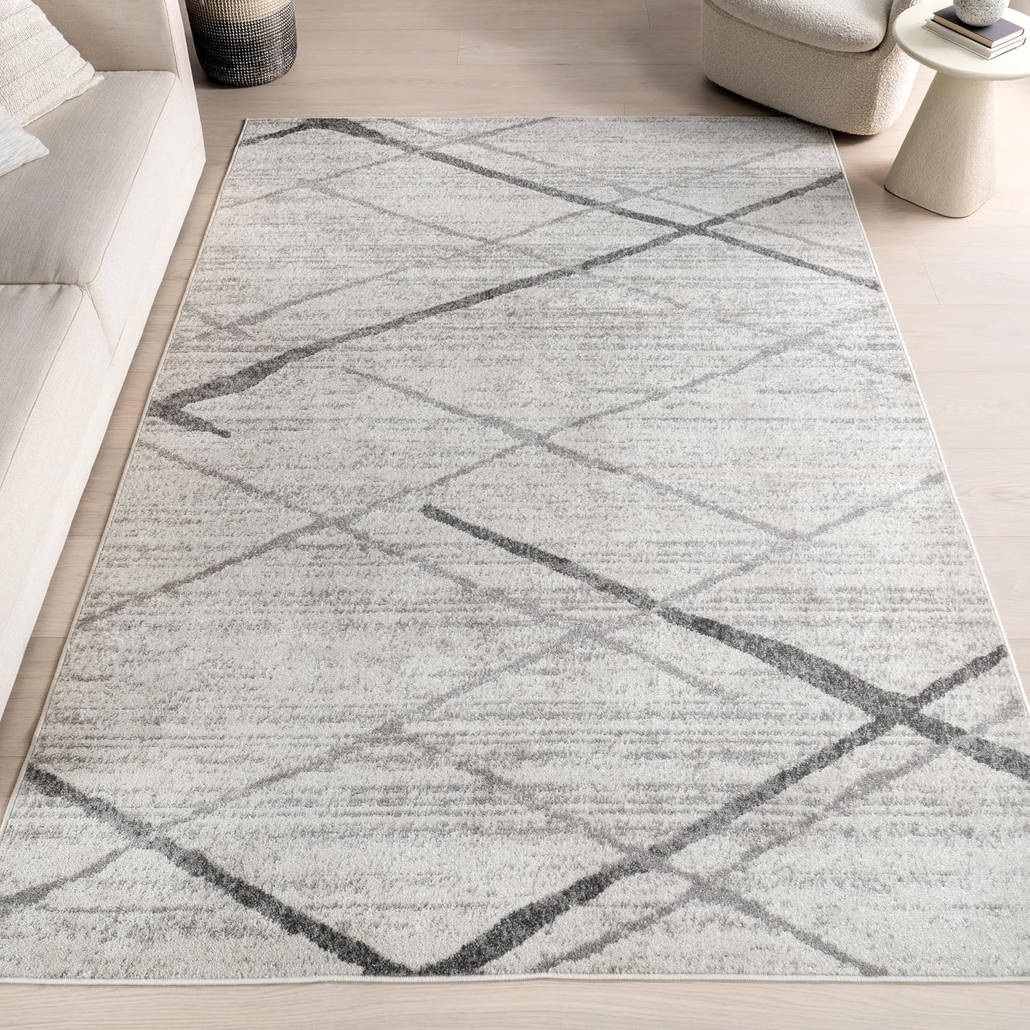 Thigpen Contemporary Stripes Gray 6 ft. Square Rug