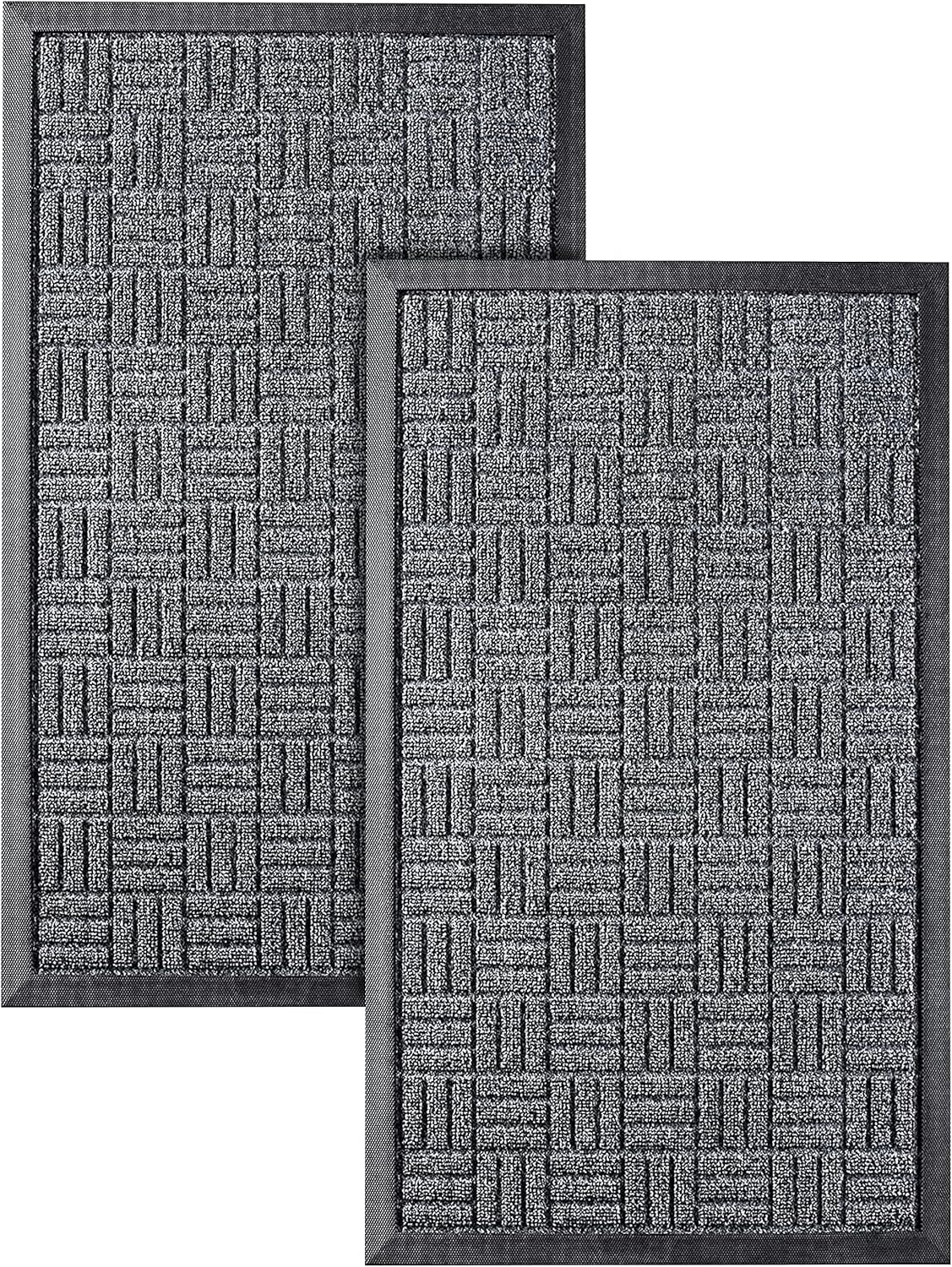 Front Door Mats, 2 Pc Set, 29.5 x 17, All Weather Entry and Back Yard, Indoor and Outdoor Safe, Slip Resistant Rubber Backing, Absorbent and Waterproof, Dirt Trapping Rugs for Entryway