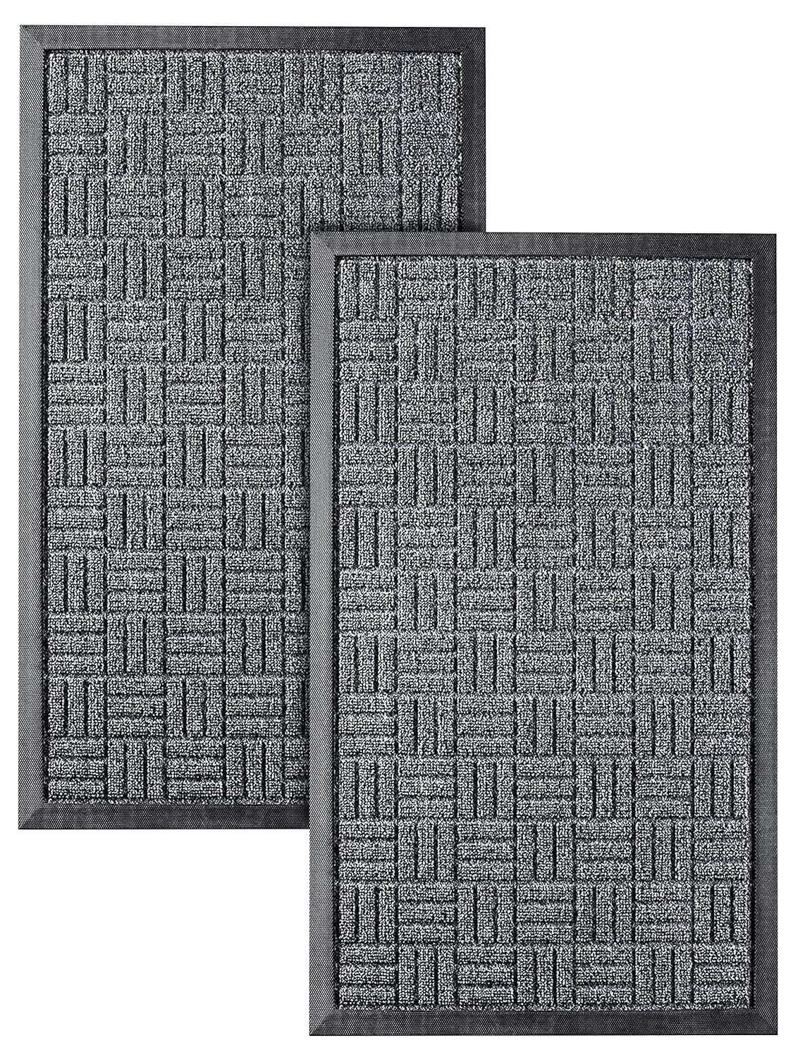 Front Door Mats, 2 Pc Set, 29.5 x 17, All Weather Entry and Back Yard, Indoor and Outdoor Safe, Slip Resistant Rubber Backing, Absorbent and Waterproof, Dirt Trapping Rugs for Entryway