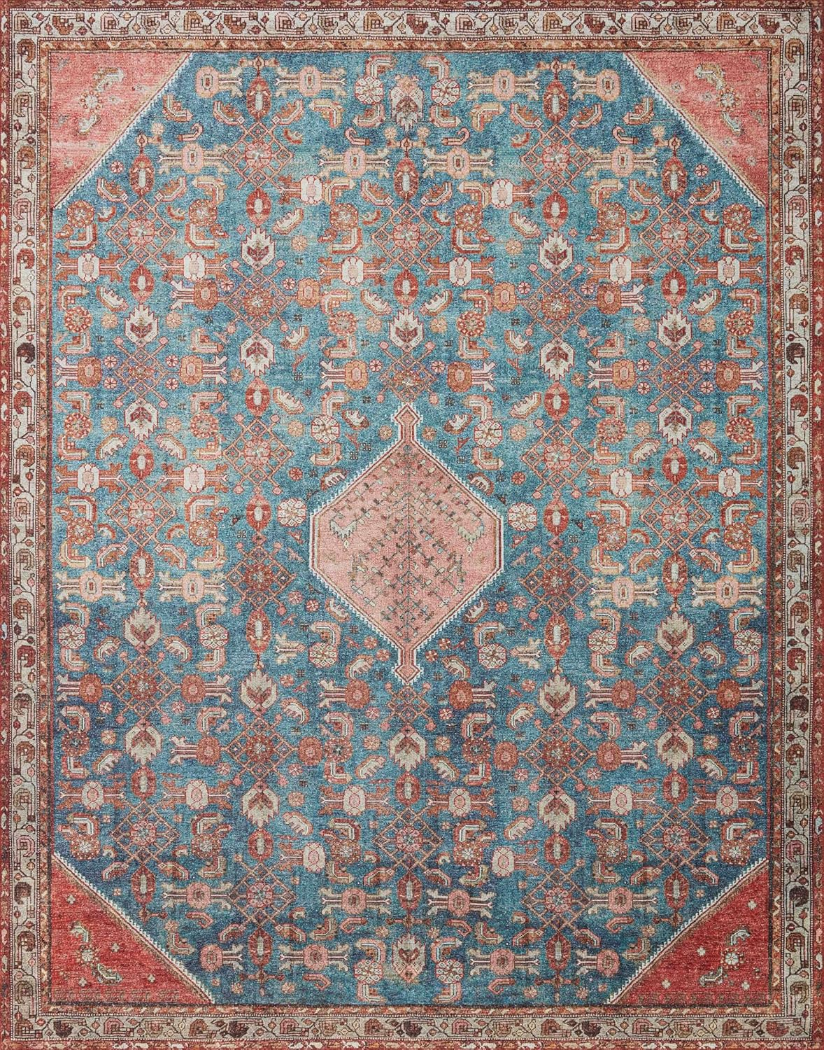 Loloi II Layla LAY-10 Printed Marine / Clay Oriental Area Rug 2'-6" x 7'-6"