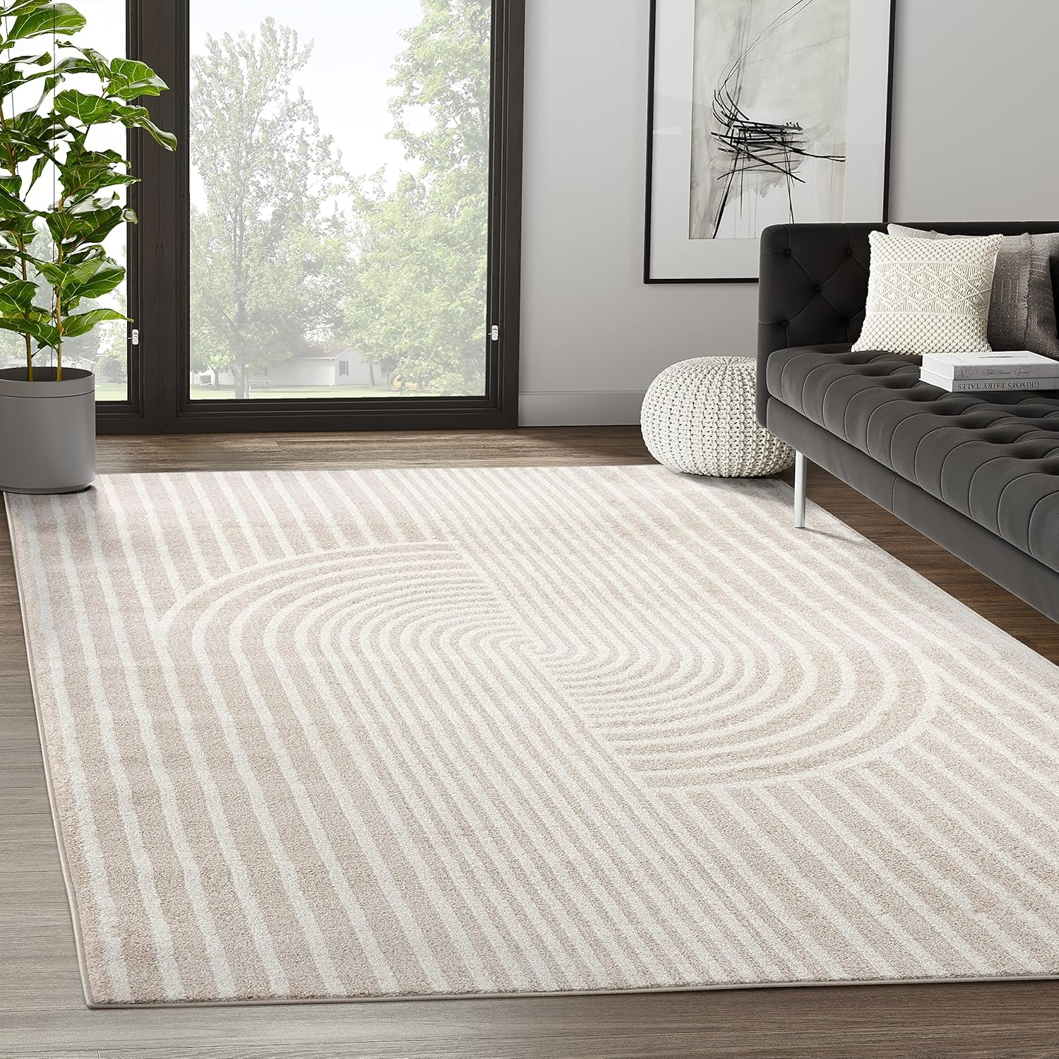 Abani Rugs Beige Arch Pattern Knot Modern Print Premium Area Rug - Contemporary No-Shed Neutral 5’x 8’ Bedroom Rug