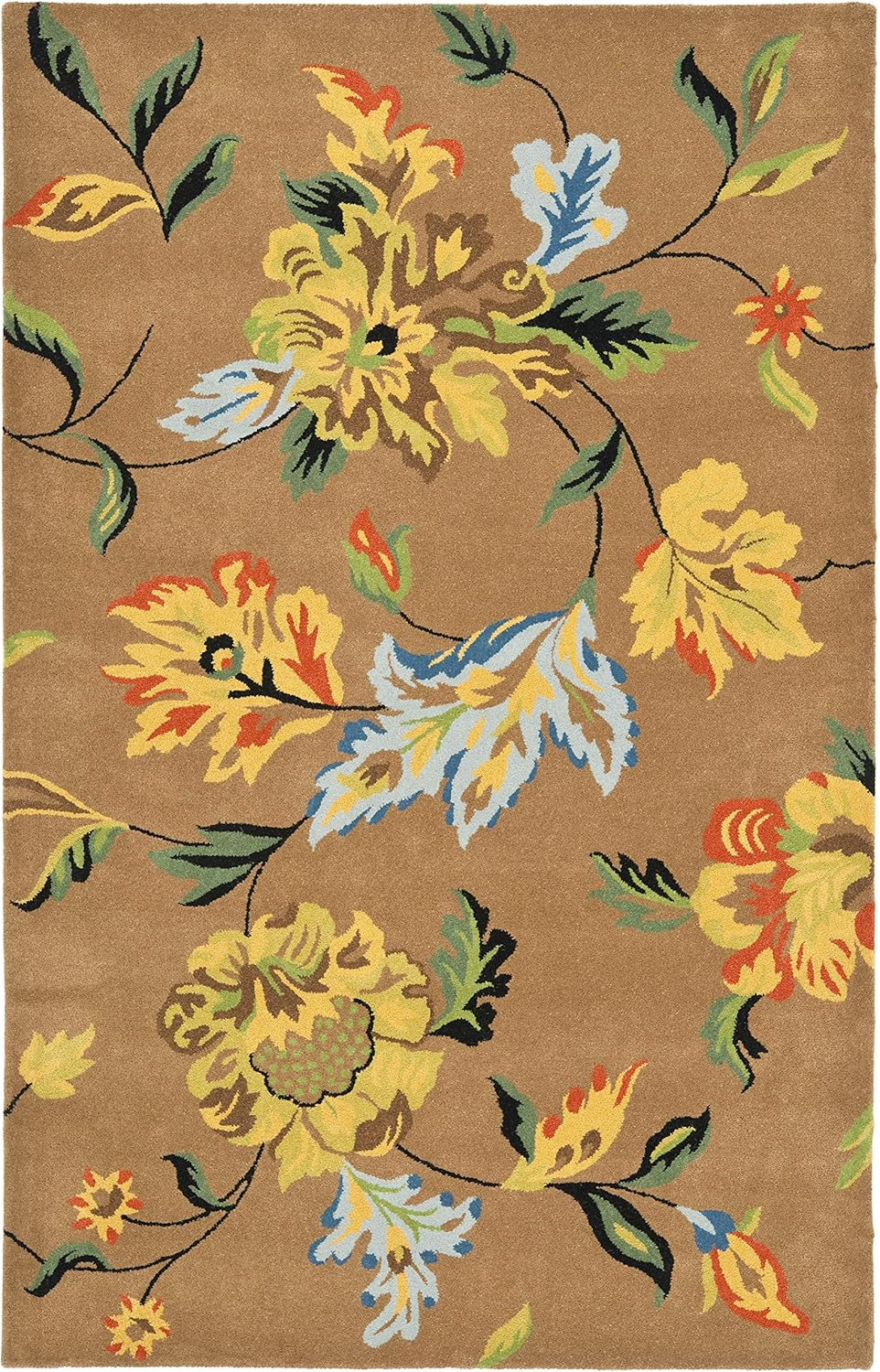 Brown and Multicolor Floral Handmade Wool Area Rug