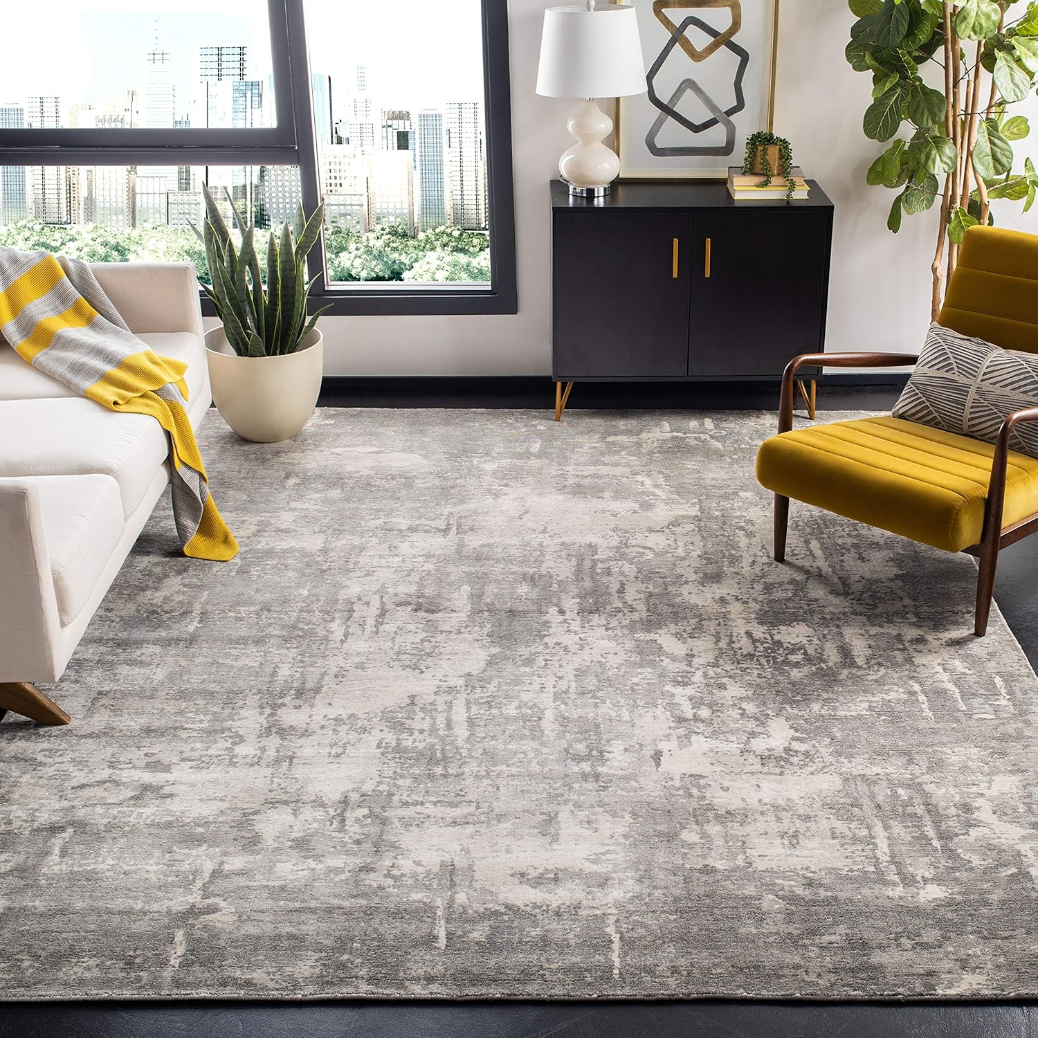 Elysian Abstract Gray Wool & Viscose 8' x 10' Handcrafted Rug